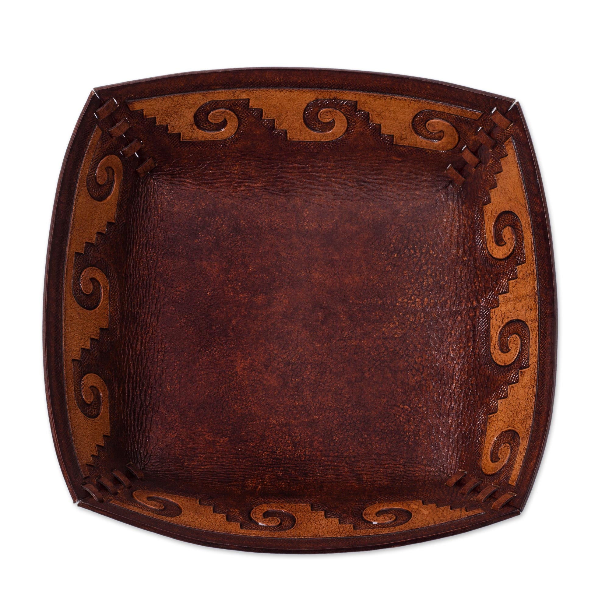 Premium Inca Seacoast Handcrafted Leather Catchall with Wave Motif