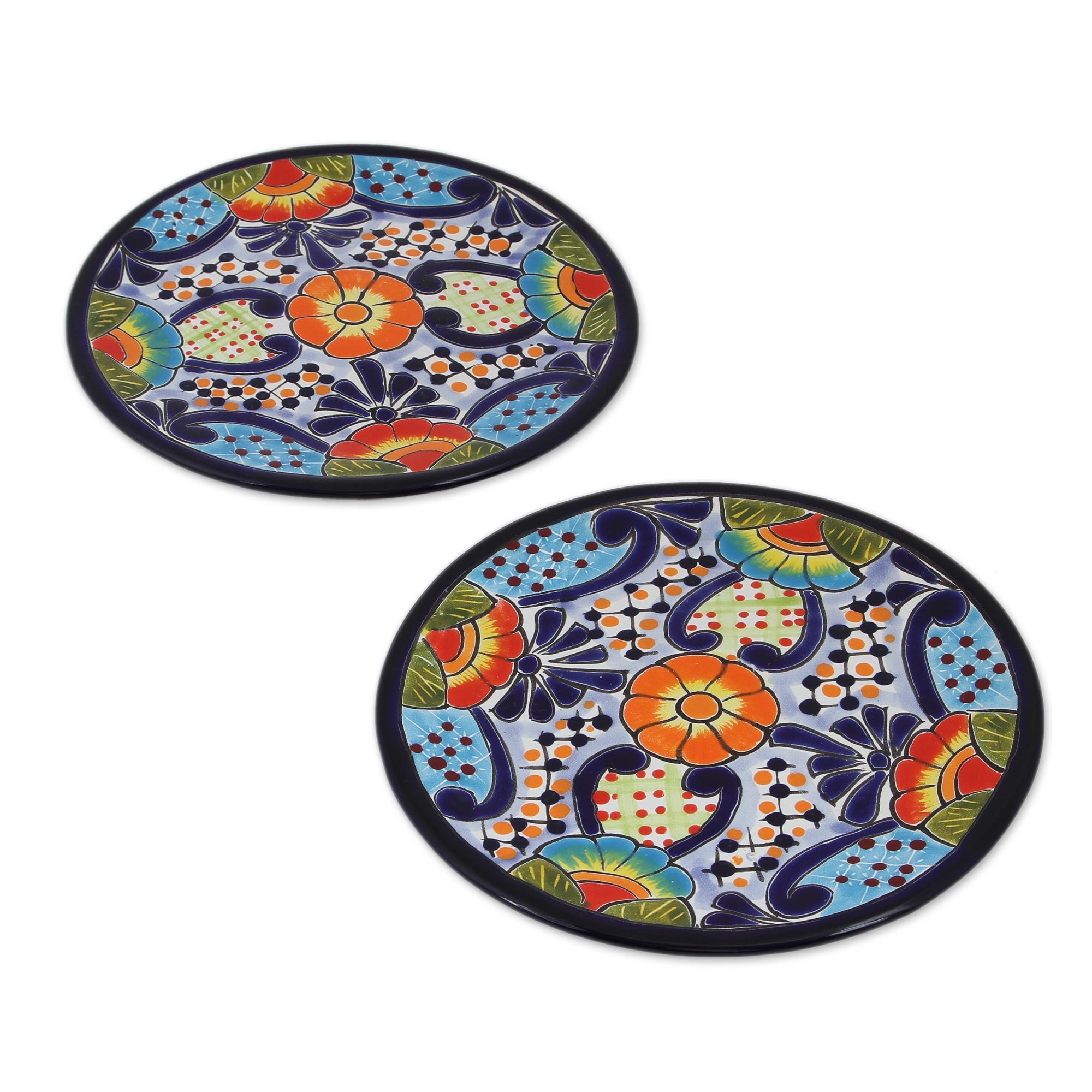 Premium Raining Flowers Talavera Ceramic Dessert Plates – Handcrafted Mexican Artistry (Set of 2)