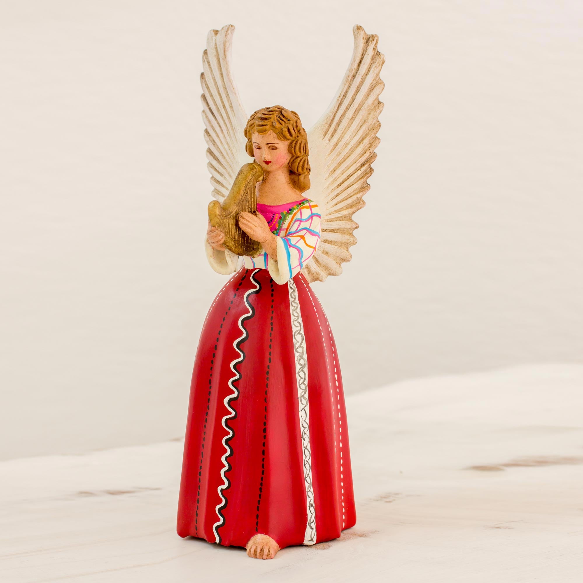 Premium Handcrafted Angel Sculpture from Santiago Atitlan – 11 Inch Ceramic Art Piece