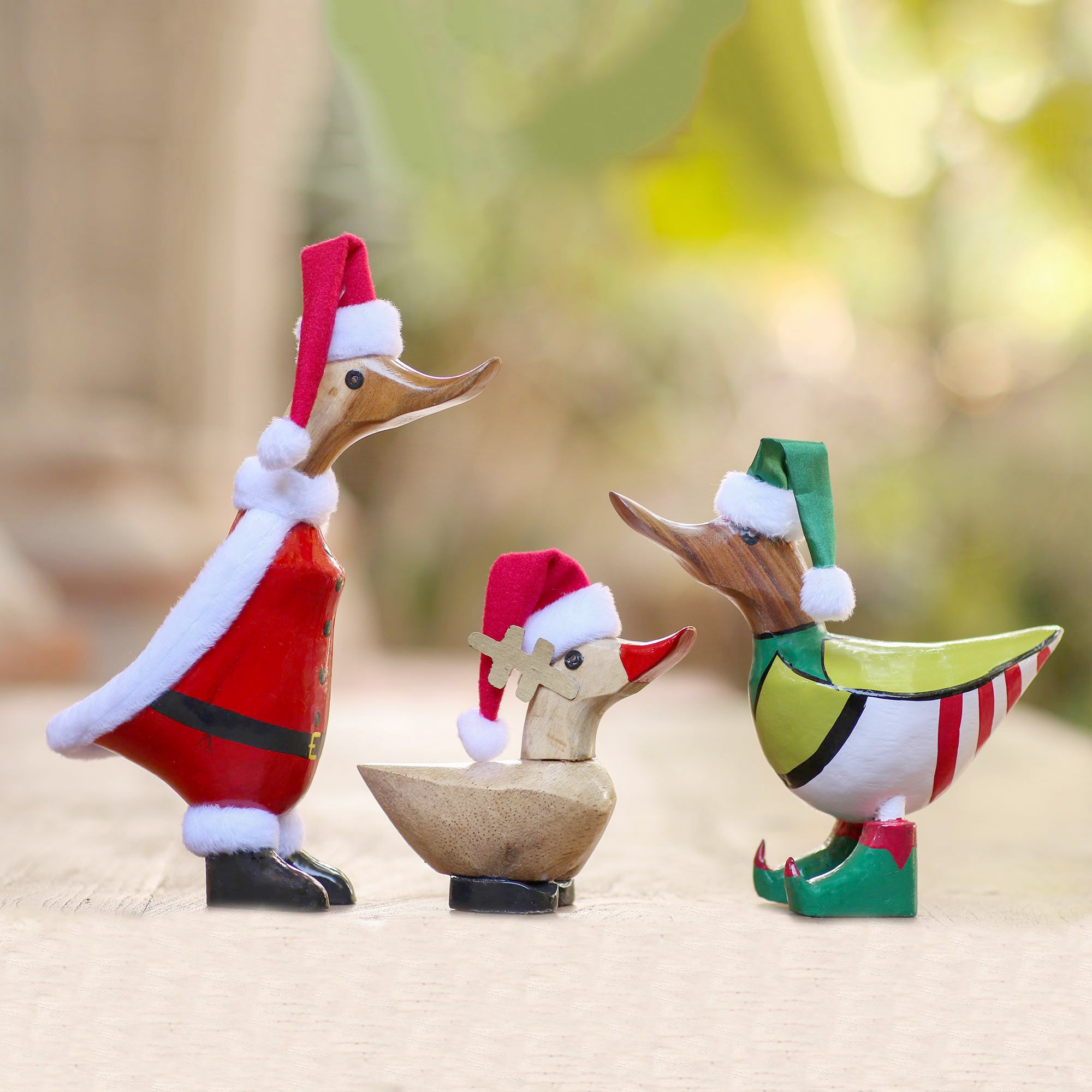 Premium Santa's North Pole Trio: Handcrafted Bamboo Root Christmas Decor from Bali