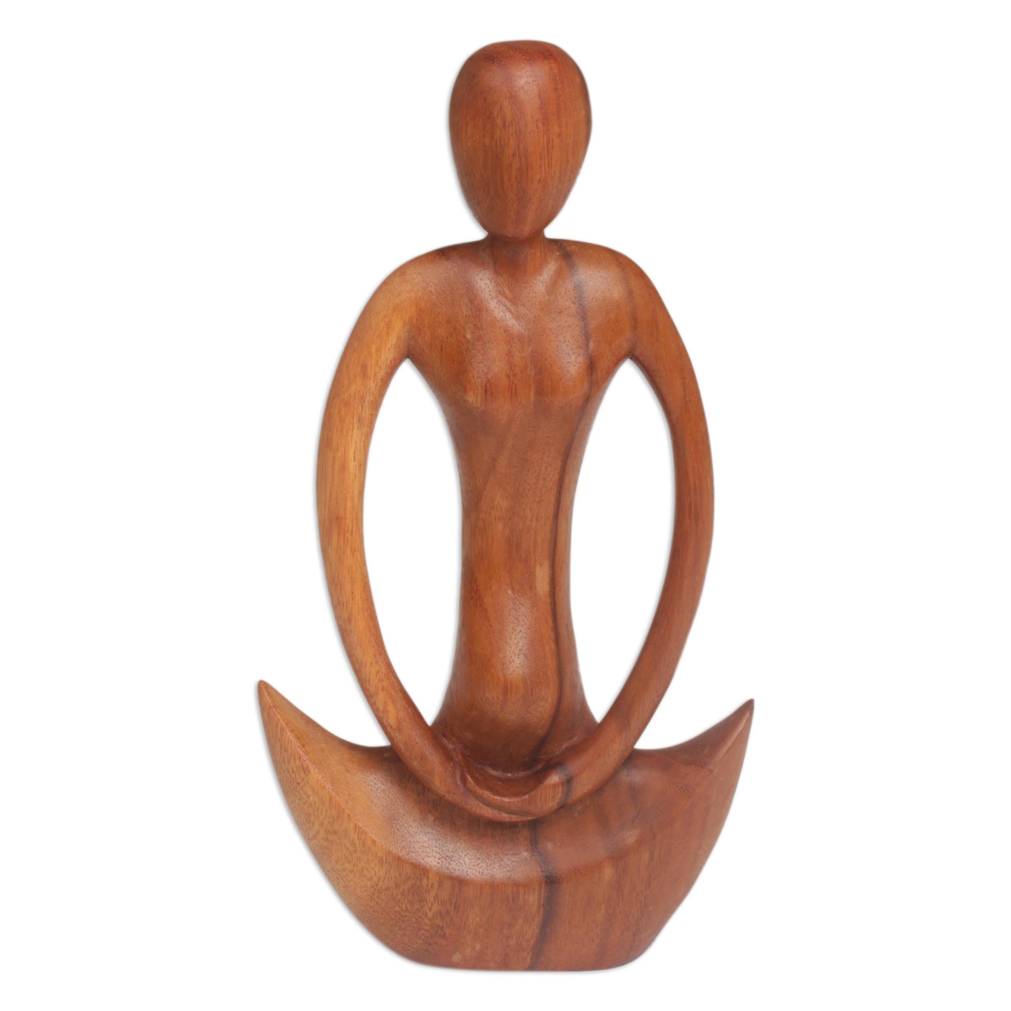 Premium Maternal Meditation Sculpture - Handcrafted Suar Wood Art from Bali