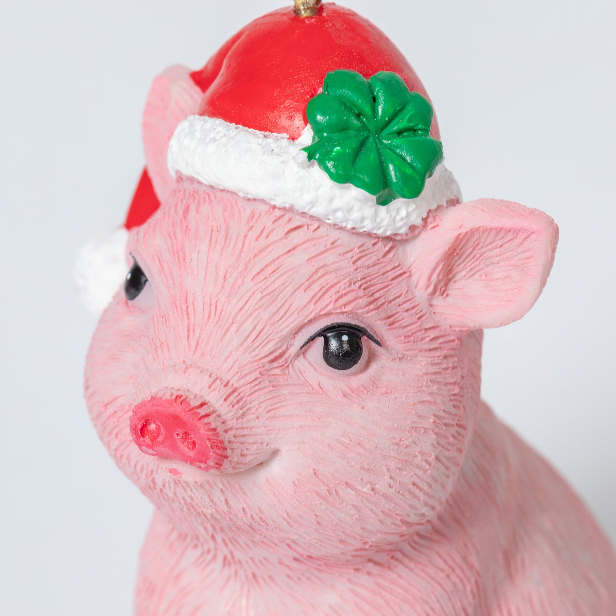 Premium Lucky Pink Pig Ornament with Santa Hat