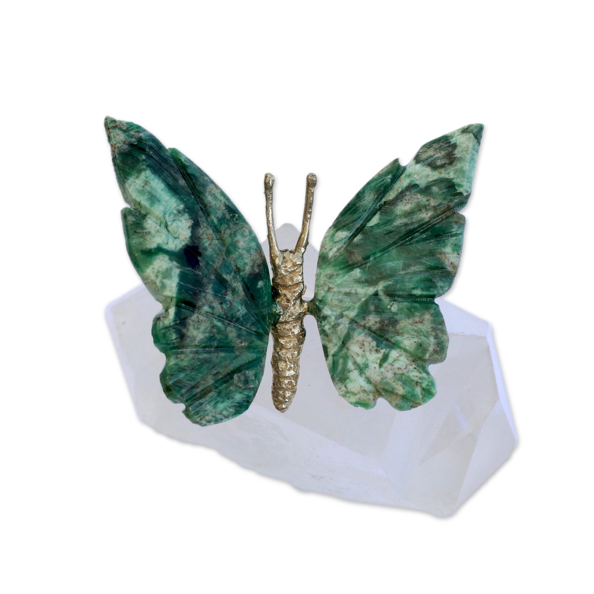 Premium Serpentinite Butterfly Sculpture on Quartz Base – Ultimate Natural Elegance
