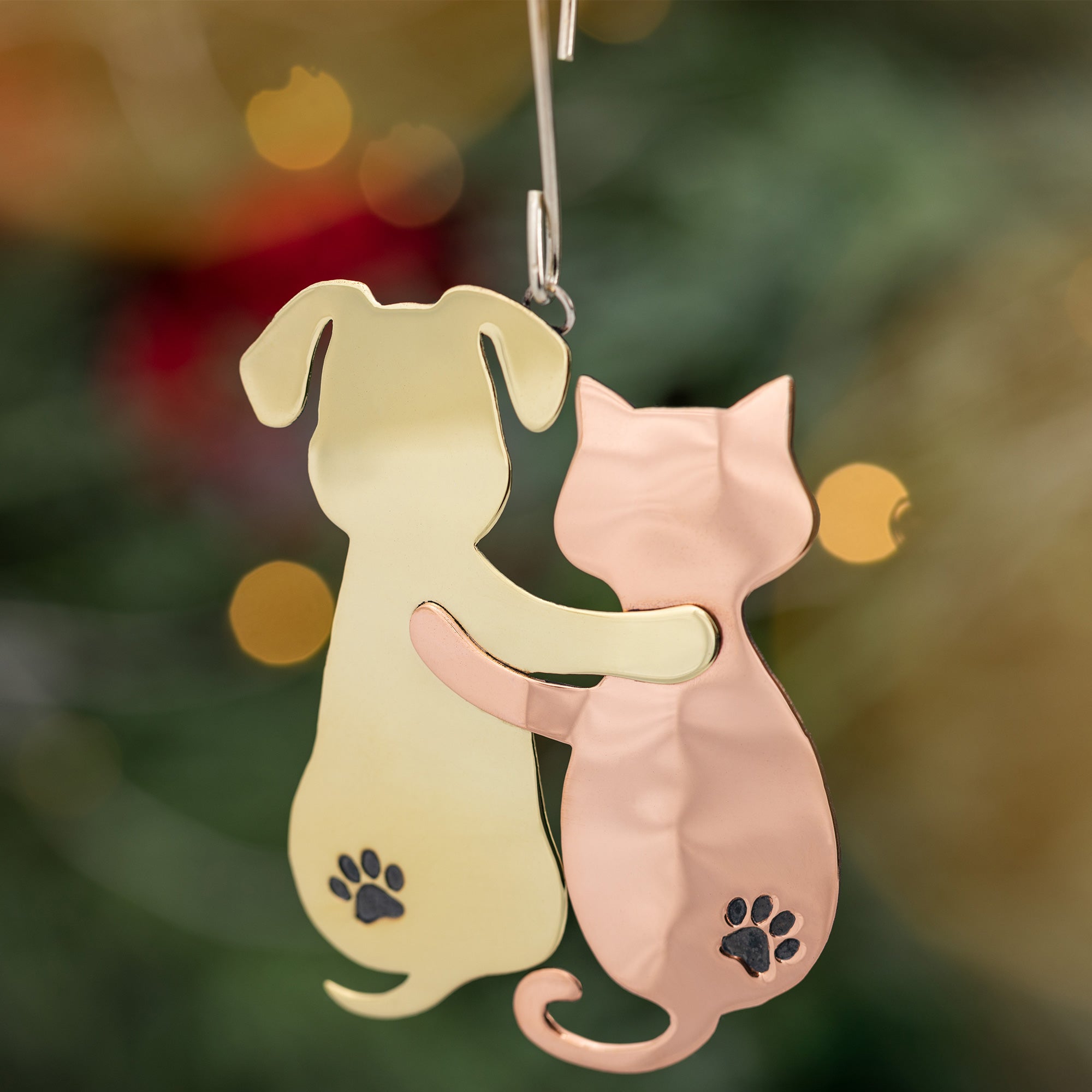 Premium Hugging Cat & Dog Metal Ornament - Fair Trade Holiday Decor