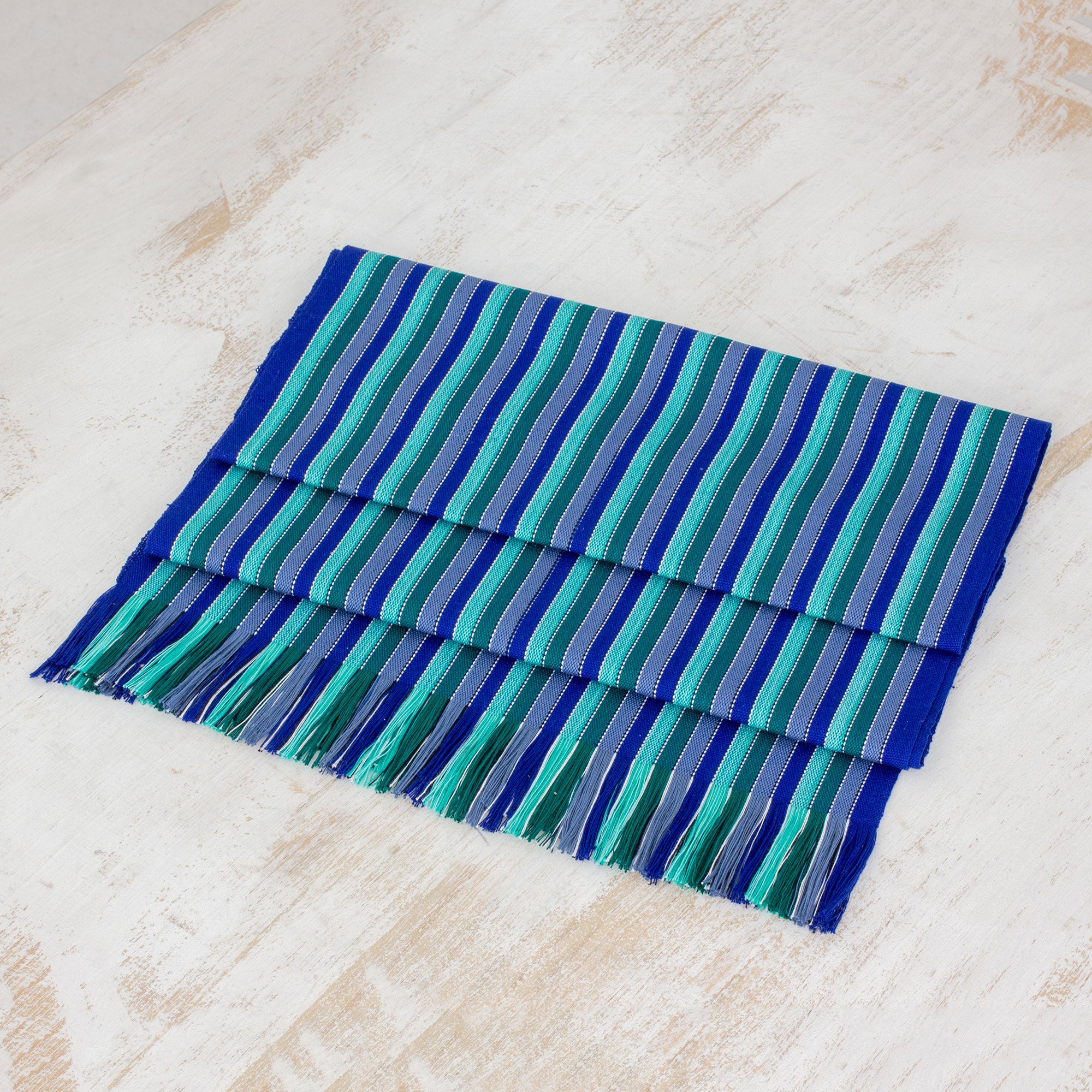 Premium Ocean Memory Striped Cotton Table Runner – Handwoven Elegance