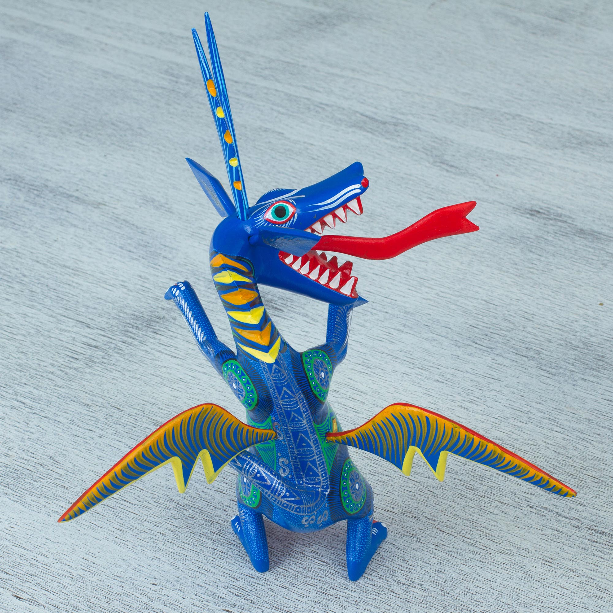 Premium Hand-Painted Wood Dragon Alebrije Art Piece - Authentic Mexican Folk Art
