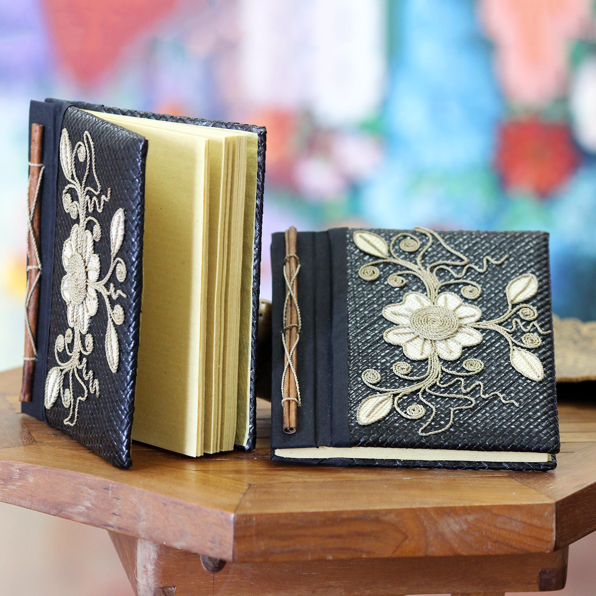 Premium Handcrafted Floral Pride Pandanus Journals - Set of 2