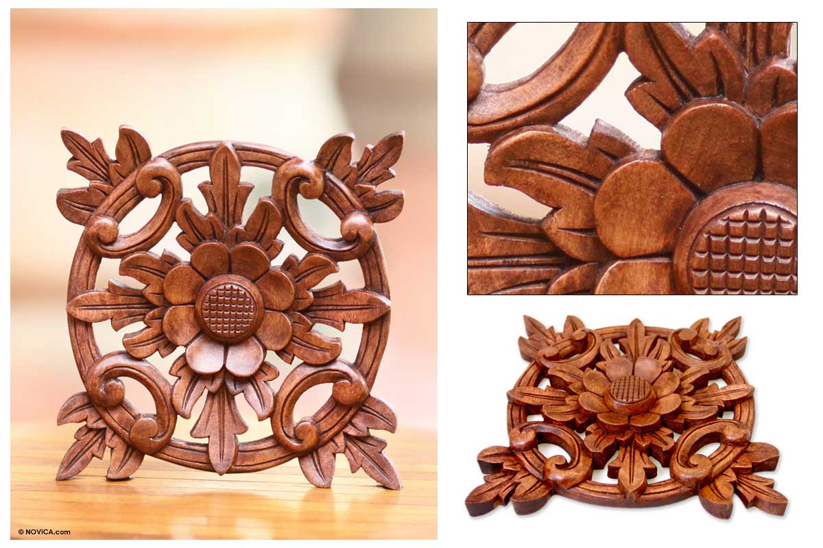 Premium Sunflower Star Handcrafted Suar Wood Wall Art