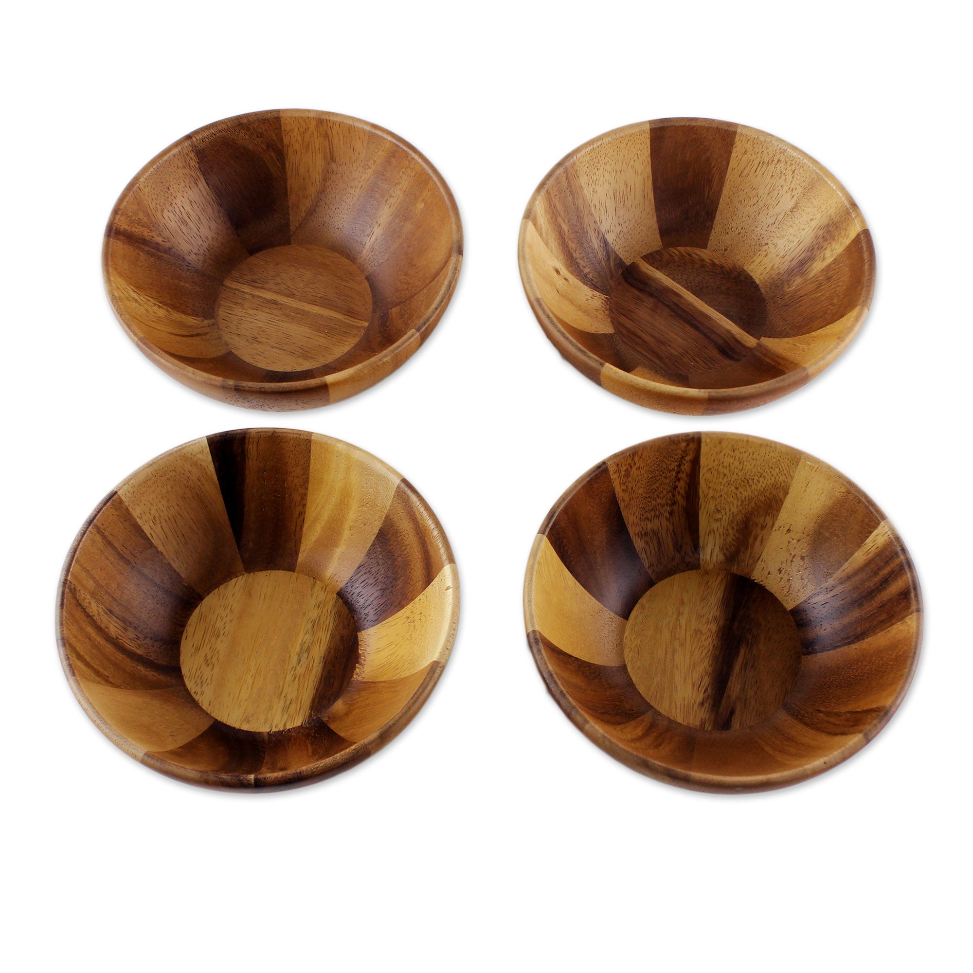 Premium Handcrafted Raintree Wood Snack Bowls - Set of 4 (Thailand Artisan Collection)