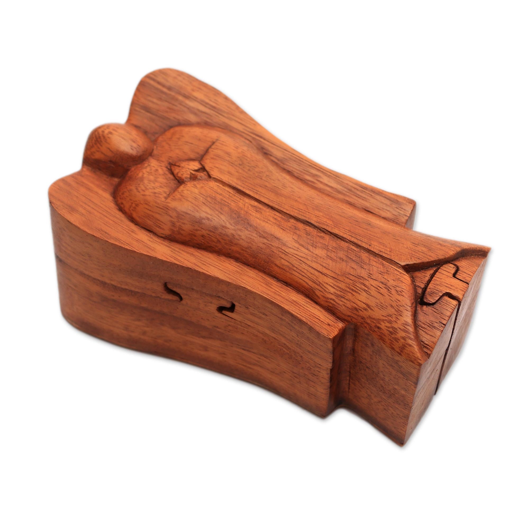 Premium Angelic Protection Wooden Puzzle Box - Handcrafted Suar Wood