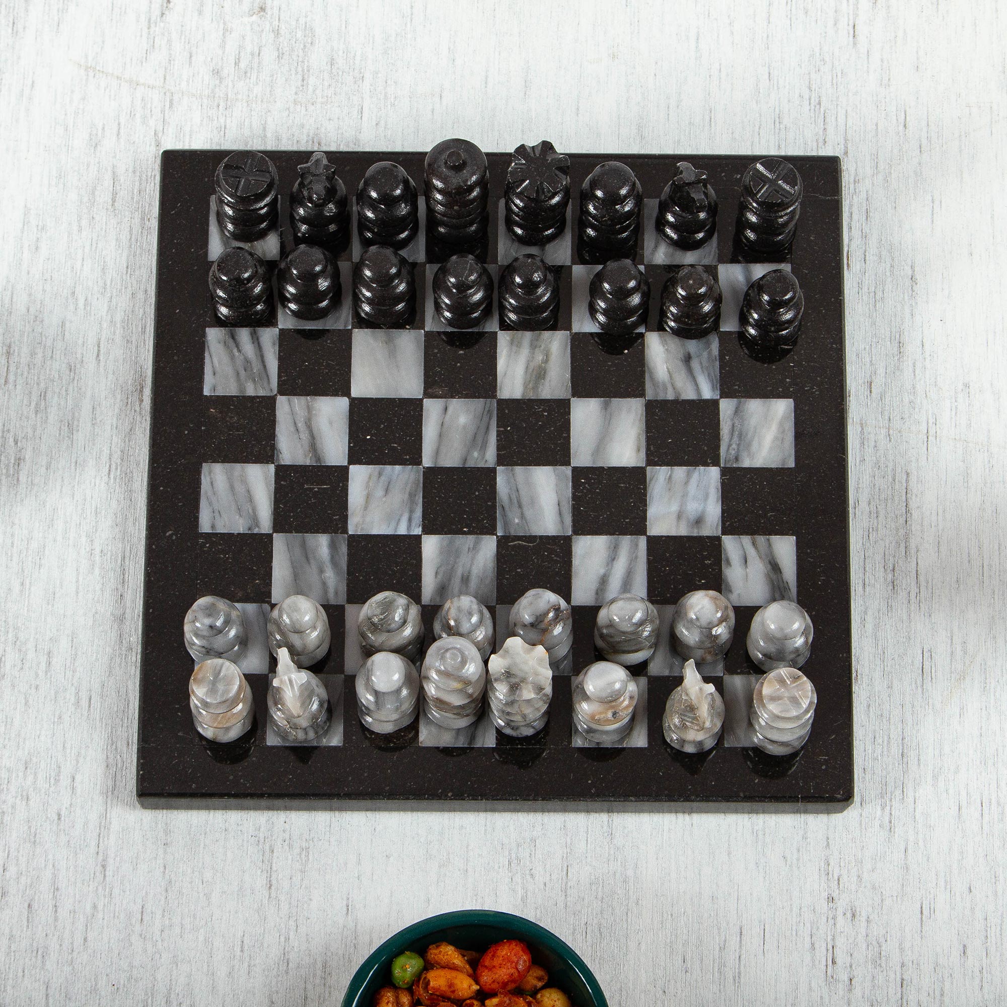 Premium Black & Grey Marble Chess Set – Handcrafted in Mexico (7.5 in.)