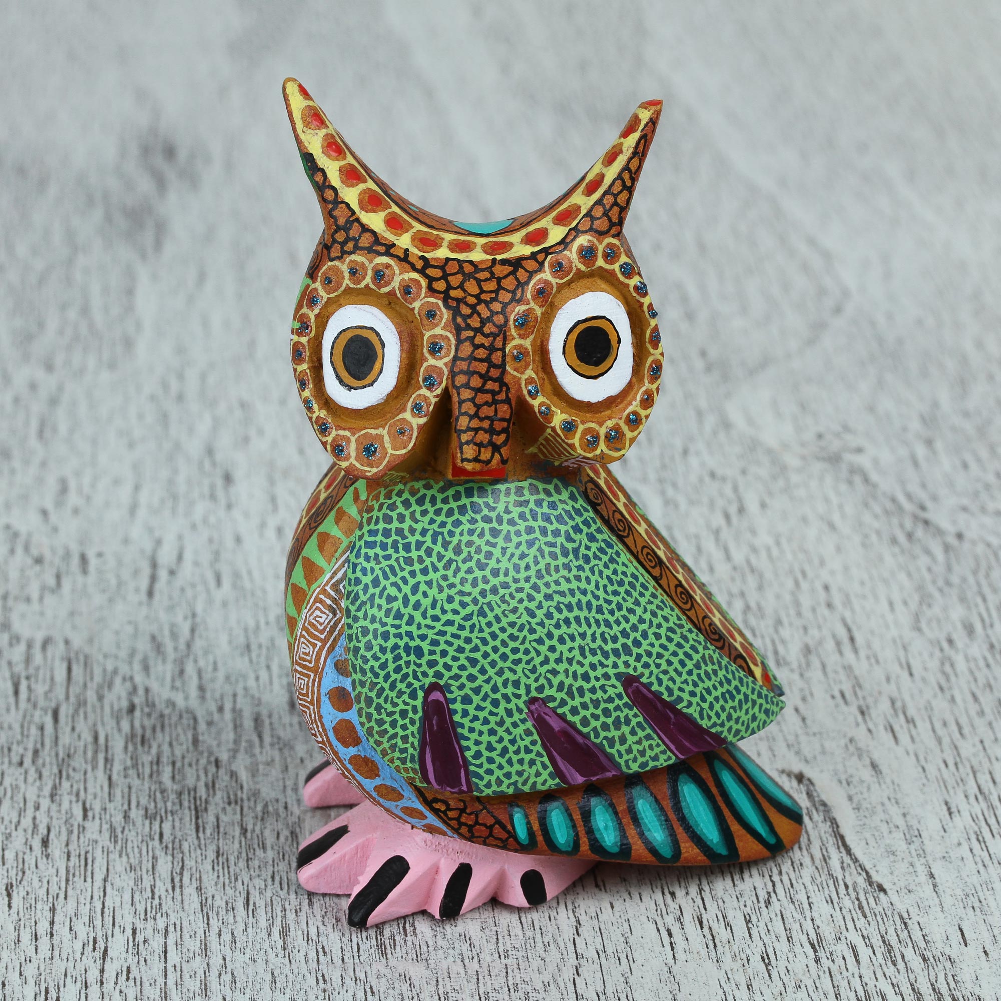Premium Hand-Carved Copal Wood Owl Alebrije Sculpture - Authentic Mexican Art