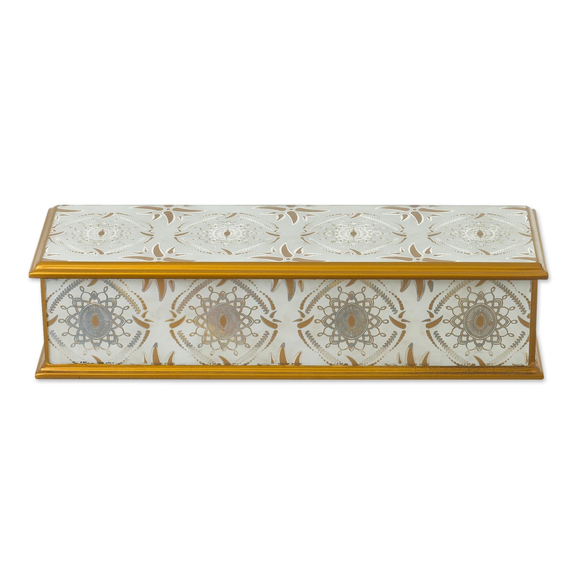 Premium Golden Treasure Reverse-Painted Glass Box – Handcrafted in Peru