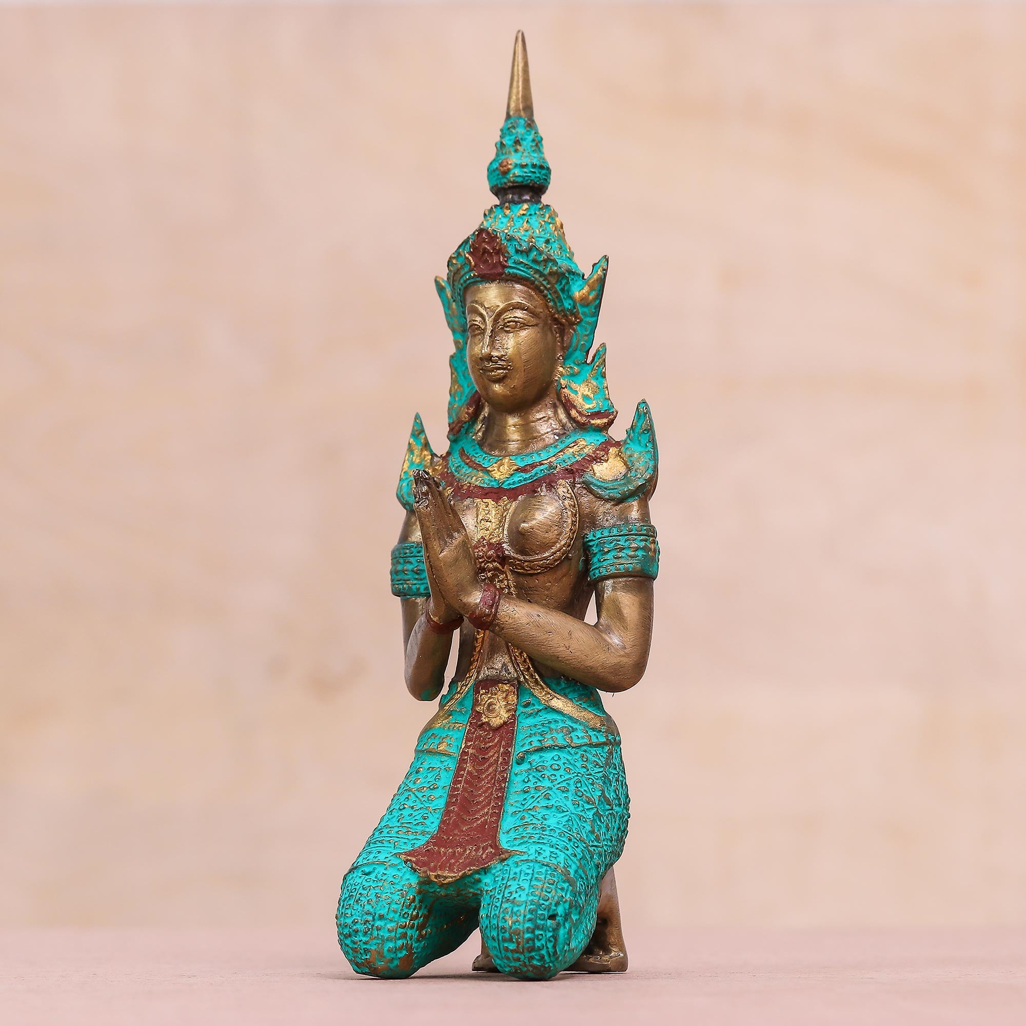 Premium Thai Brass Sculpture: Woman Angel Greeting Devotion
