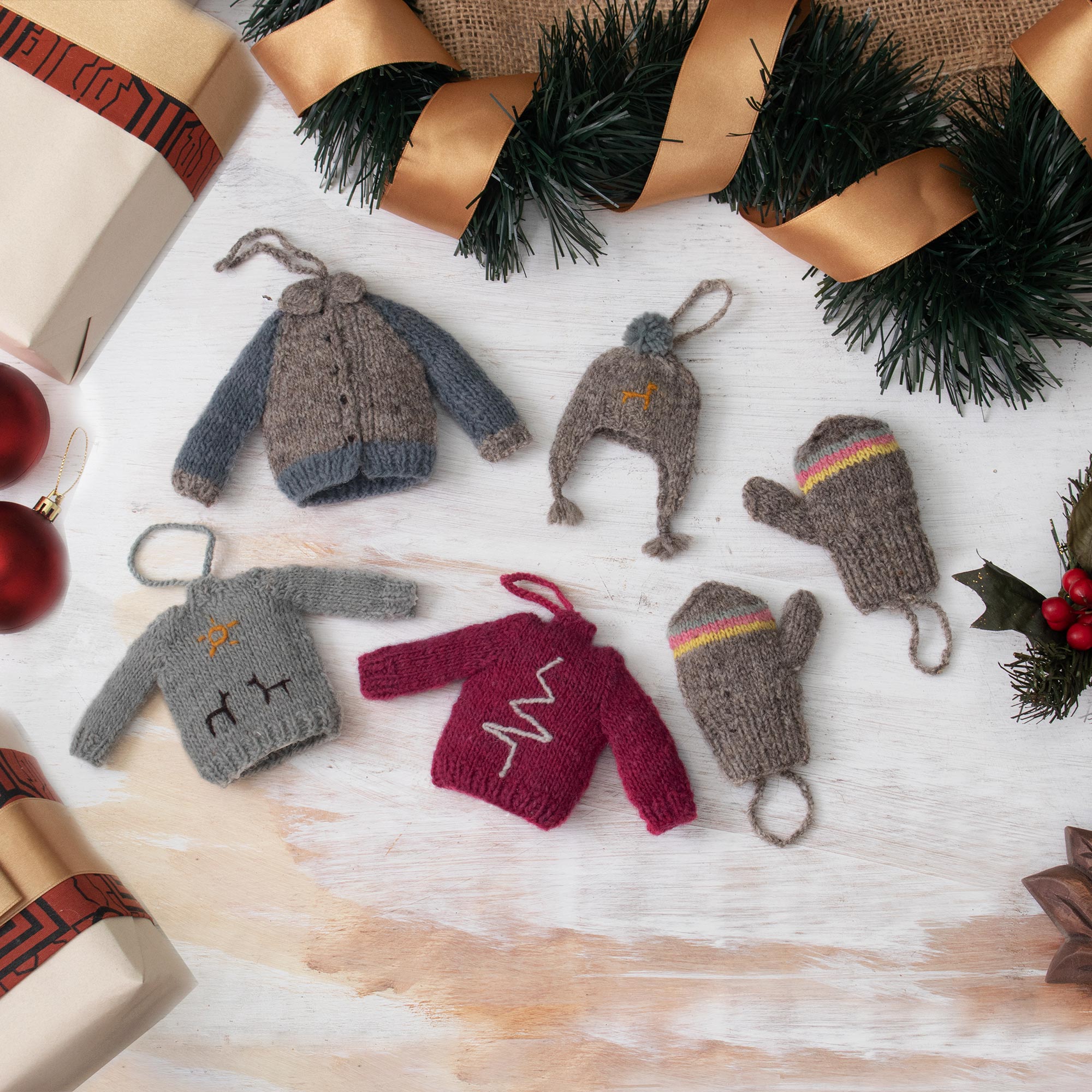 Premium Winter Warmers: Handcrafted Wool Ornaments from Peru (Set of 6)