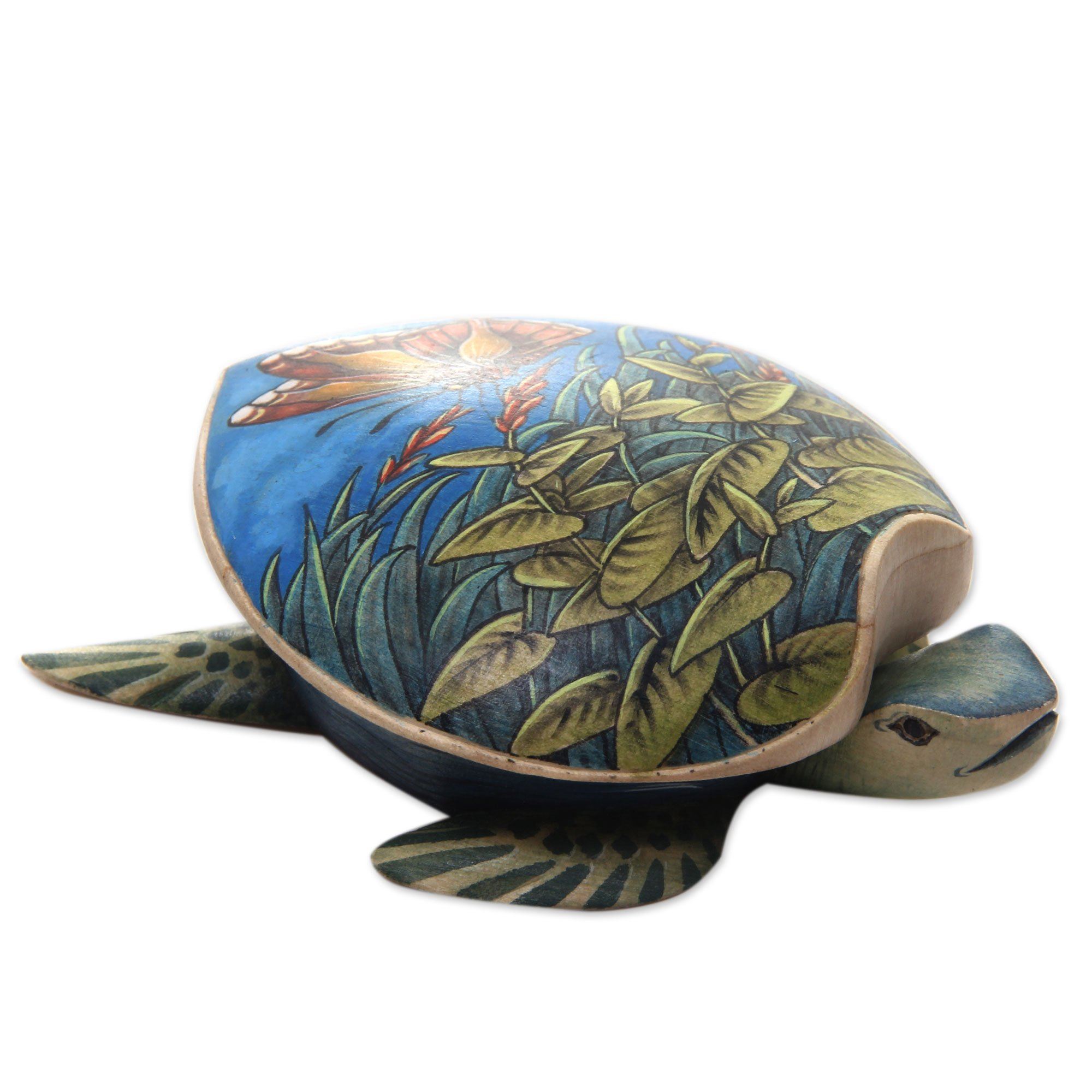 Premium Handpainted Crocodile Wood Turtle Jewelry Box | Unique Artisan Design