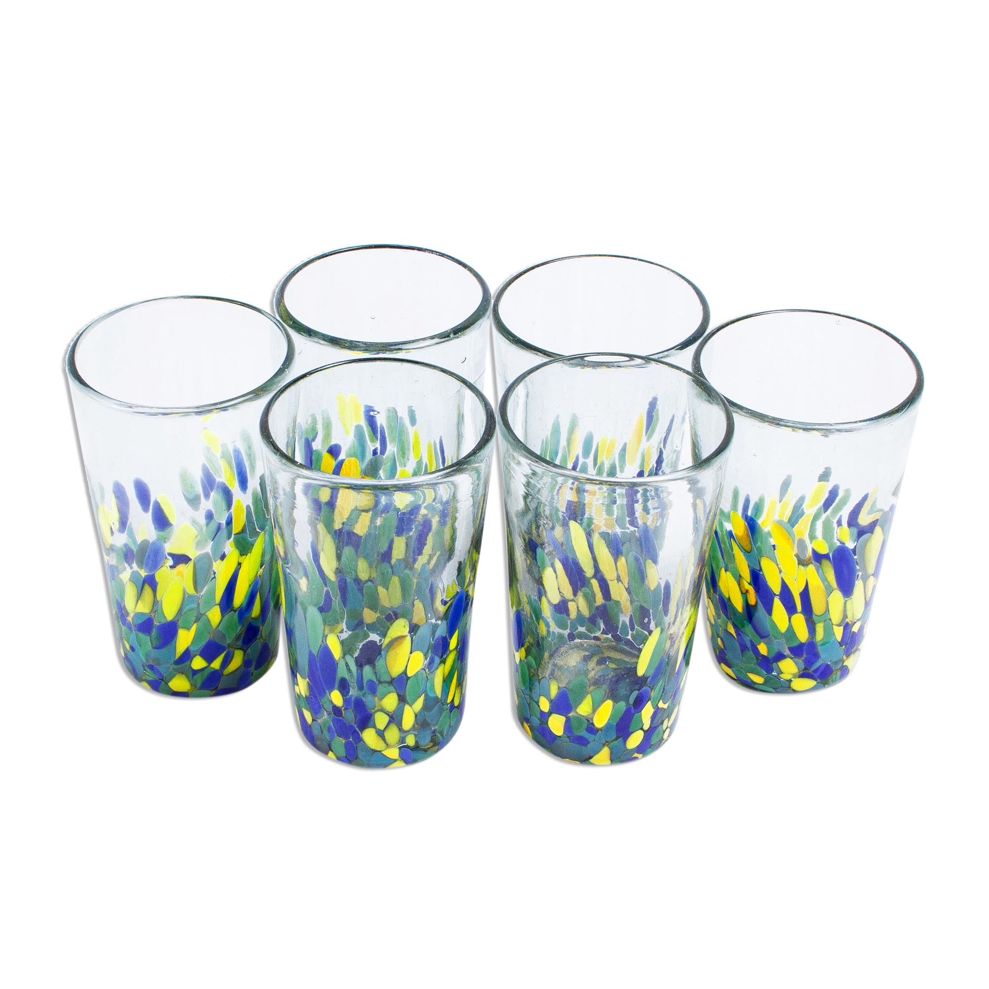 Premium Tropical Confetti Recycled Glass Tumblers - Eco-Friendly Set of 6 (16 Oz)