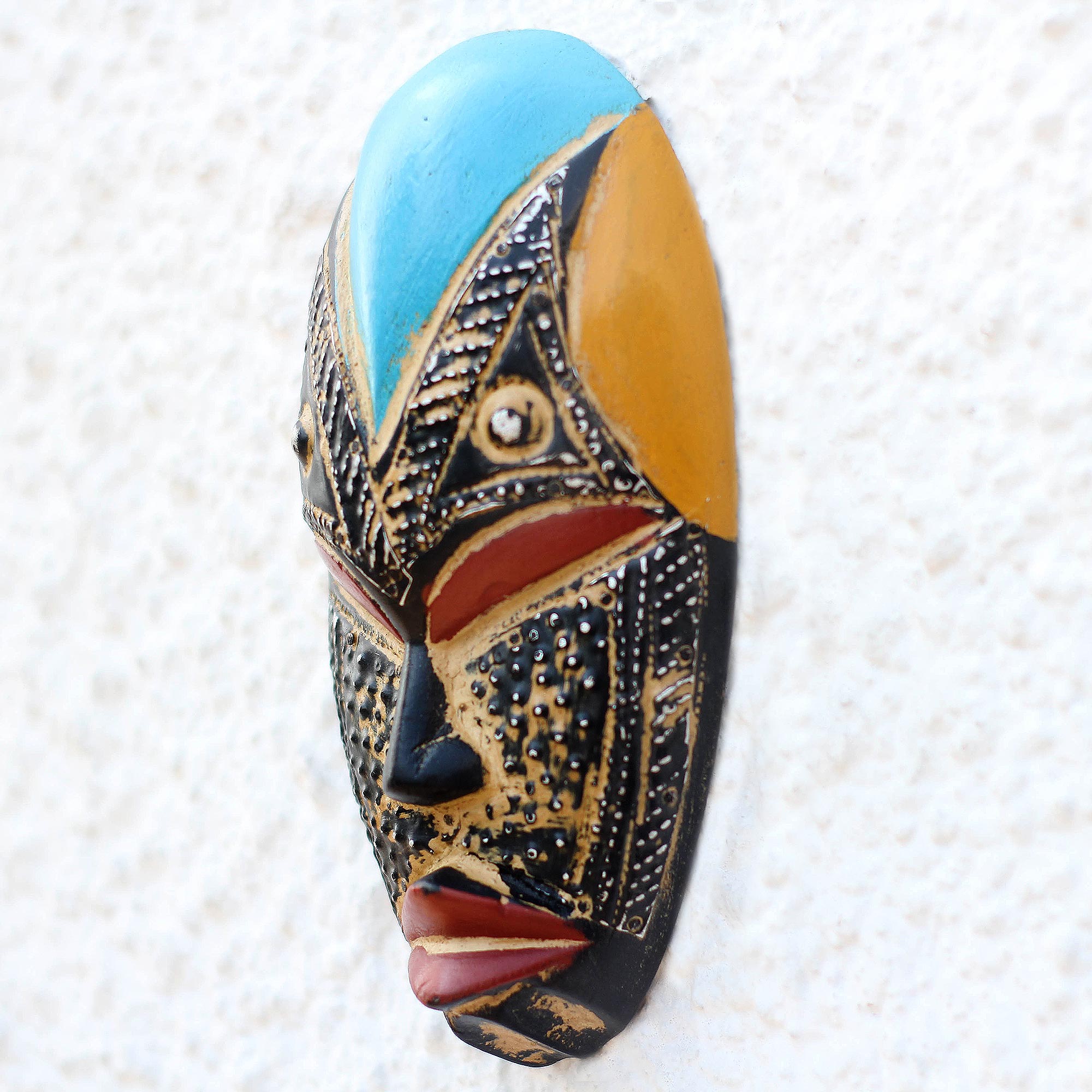 Premium Bheka Hand-Carved West African Wood Mask - Aluminum Accented Wall Art