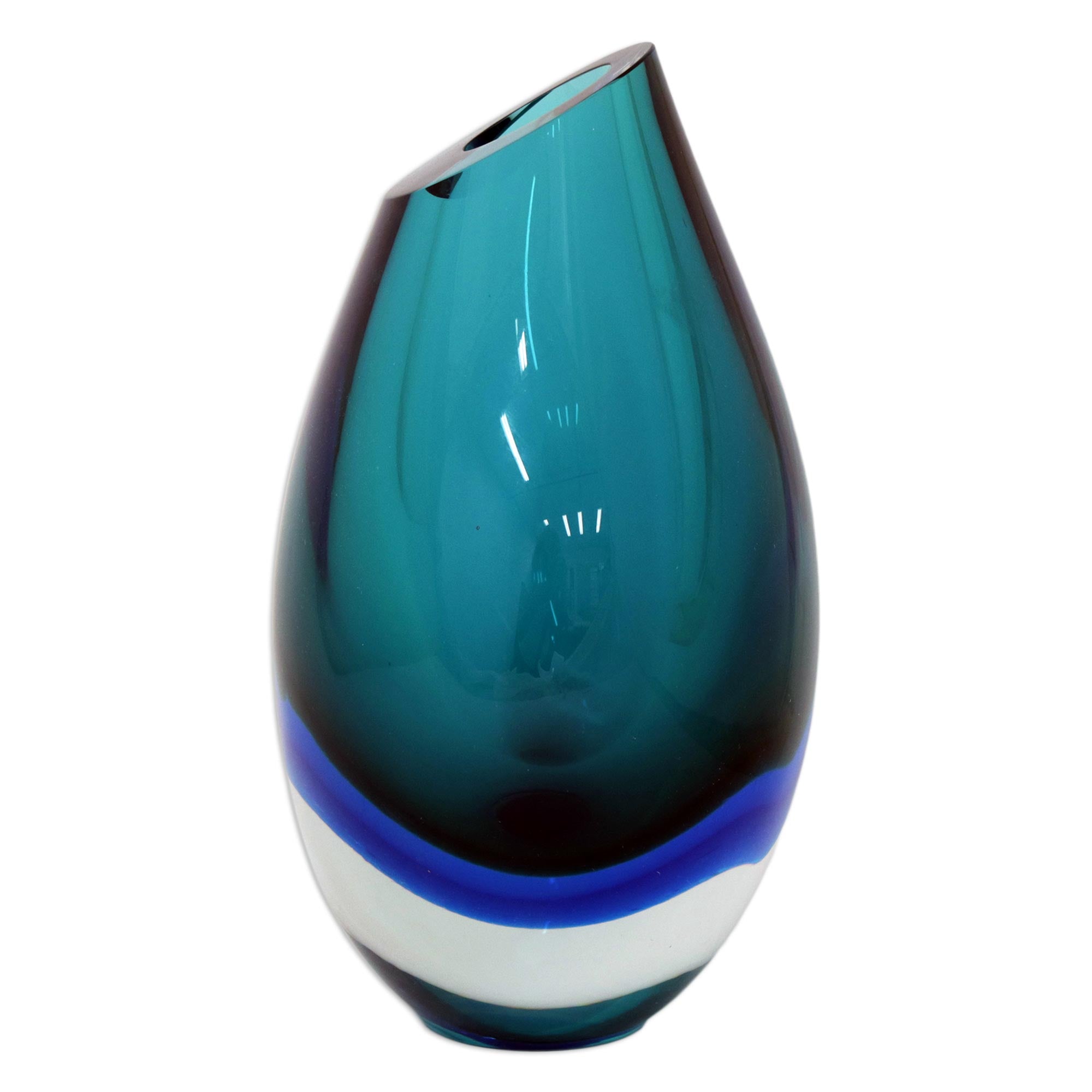 Premium Ocean Sigh 9.5 Inch Turquoise Murano Inspired Handblown Art Glass Vase - Ultimate Home Decor Upgrade