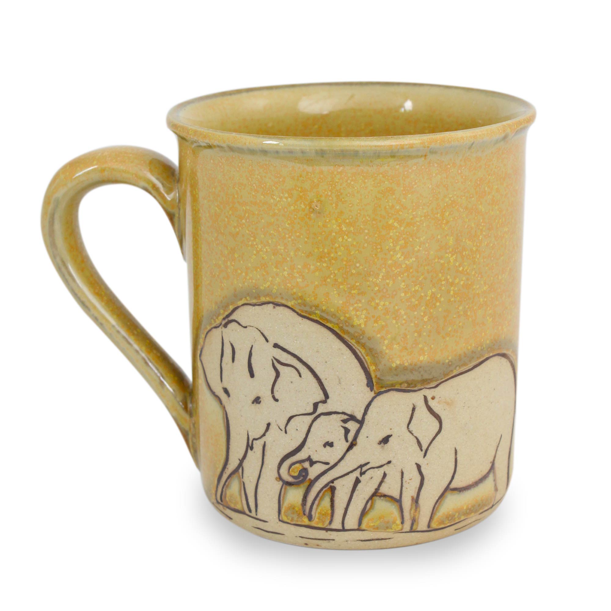Premium Yellow Elephant Family Ceramic Mug - Ultimate Celadon Craftsmanship