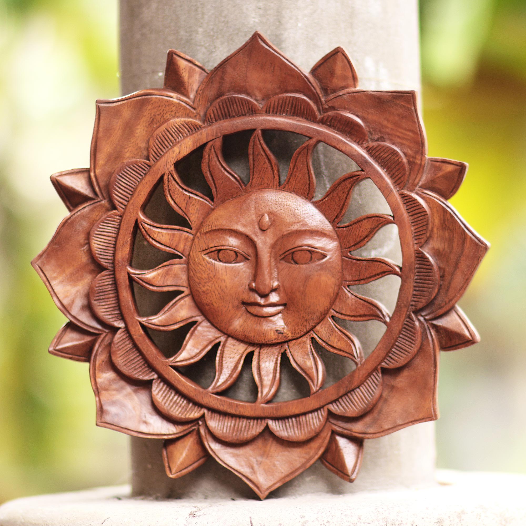 Premium Sunflower Floral Suar Wood Relief Panel - Handcrafted in Bali