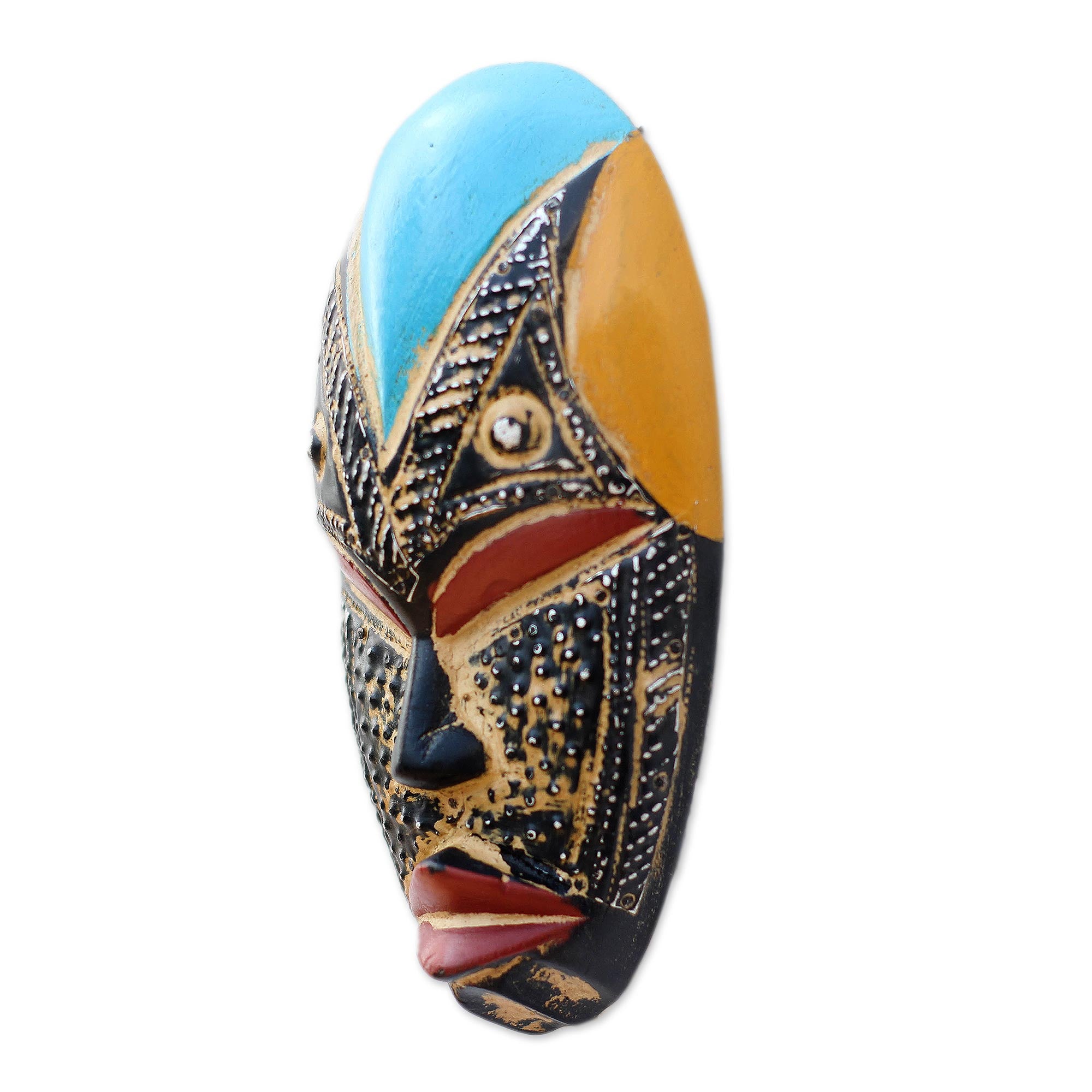 Premium Bheka Hand-Carved West African Wood Mask - Aluminum Accented Wall Art