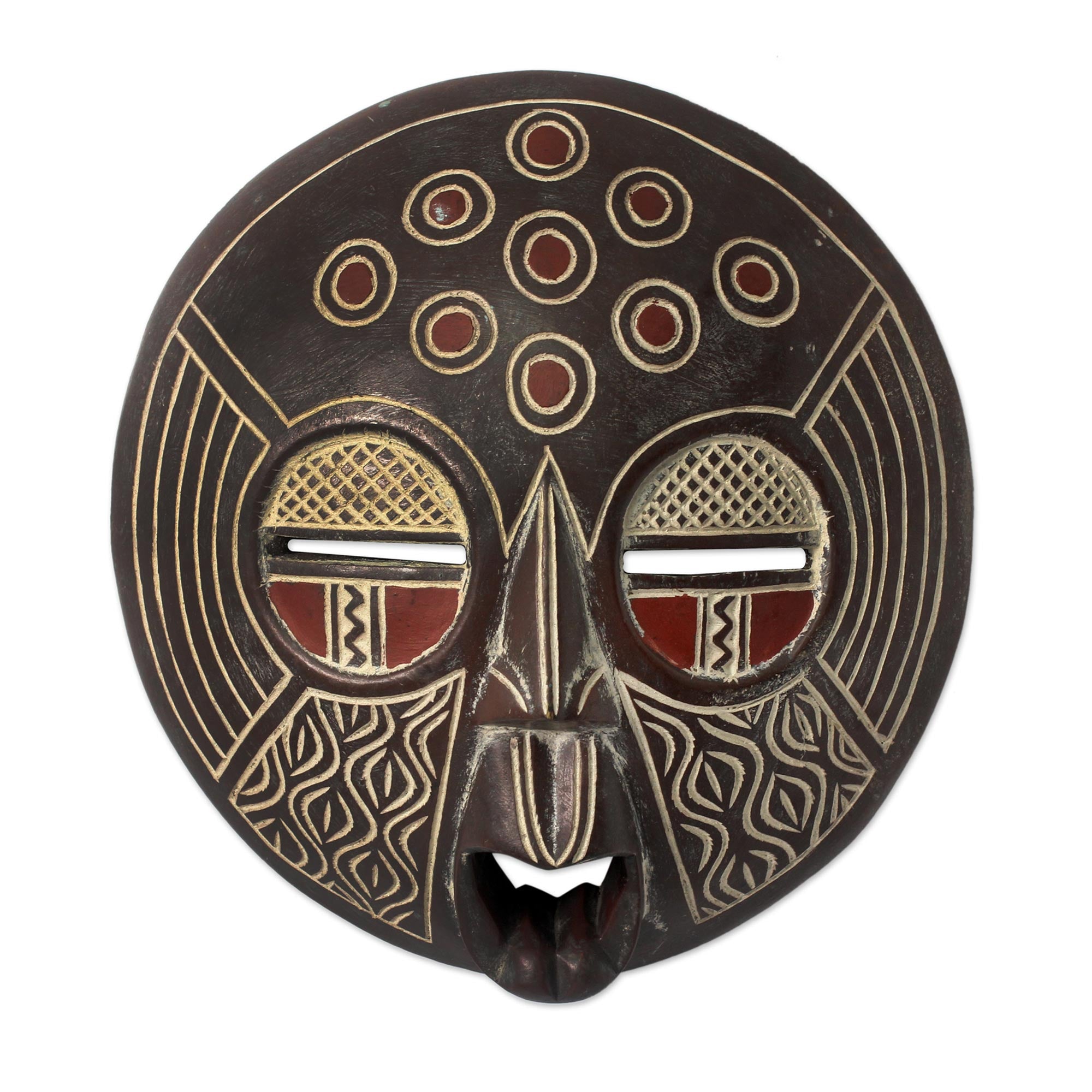 Premium African Circles Handcrafted Wood Mask - Rustic Wall Art