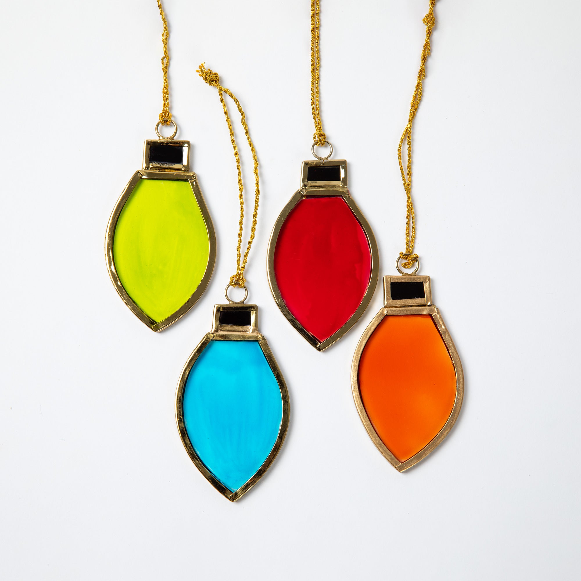 Premium Handmade Stained Glass Christmas Ornaments - Fair Trade Set of 4