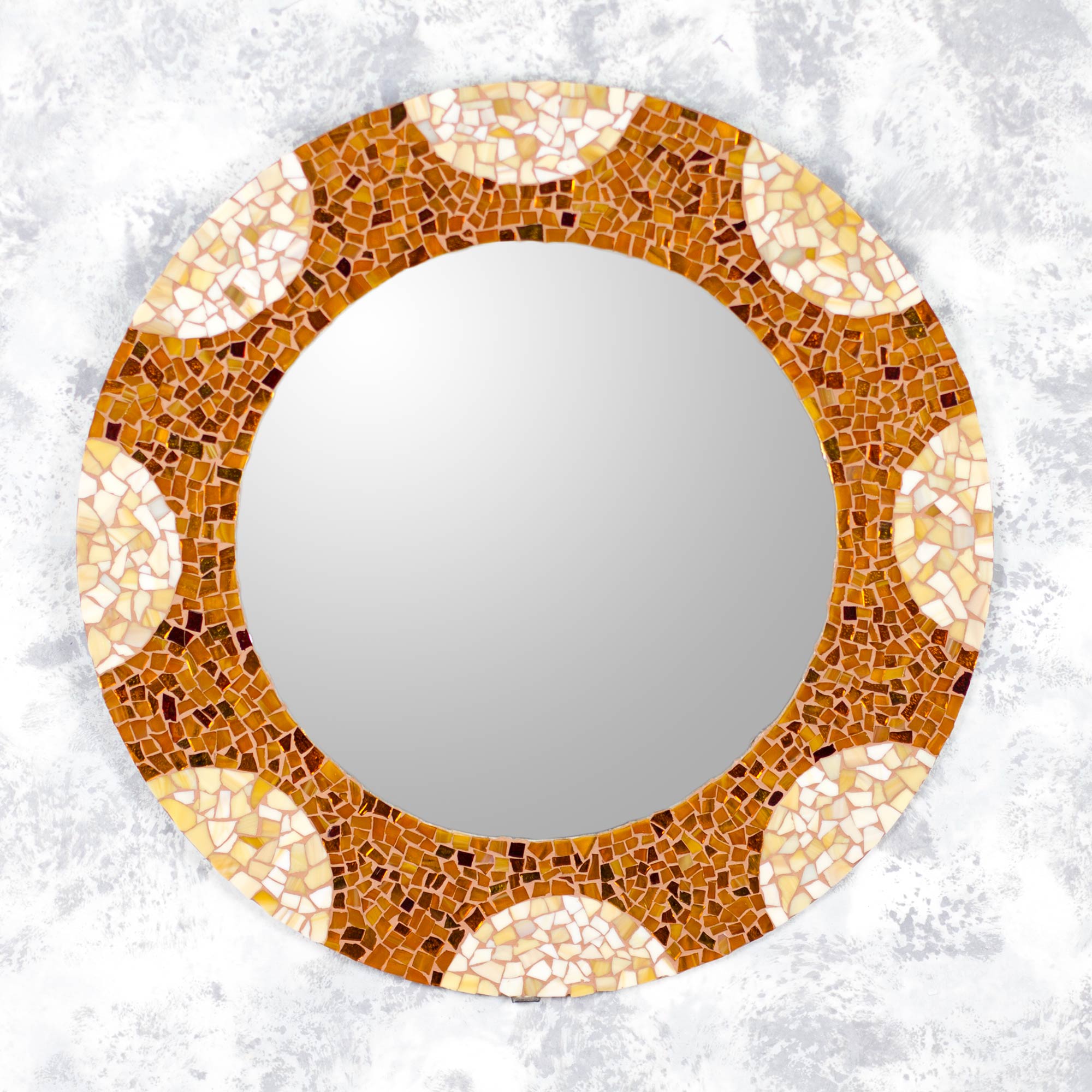 Premium Handcrafted Mexican Glass Mosaic Wall Mirror – Earth & Sun Design (23 Inch)