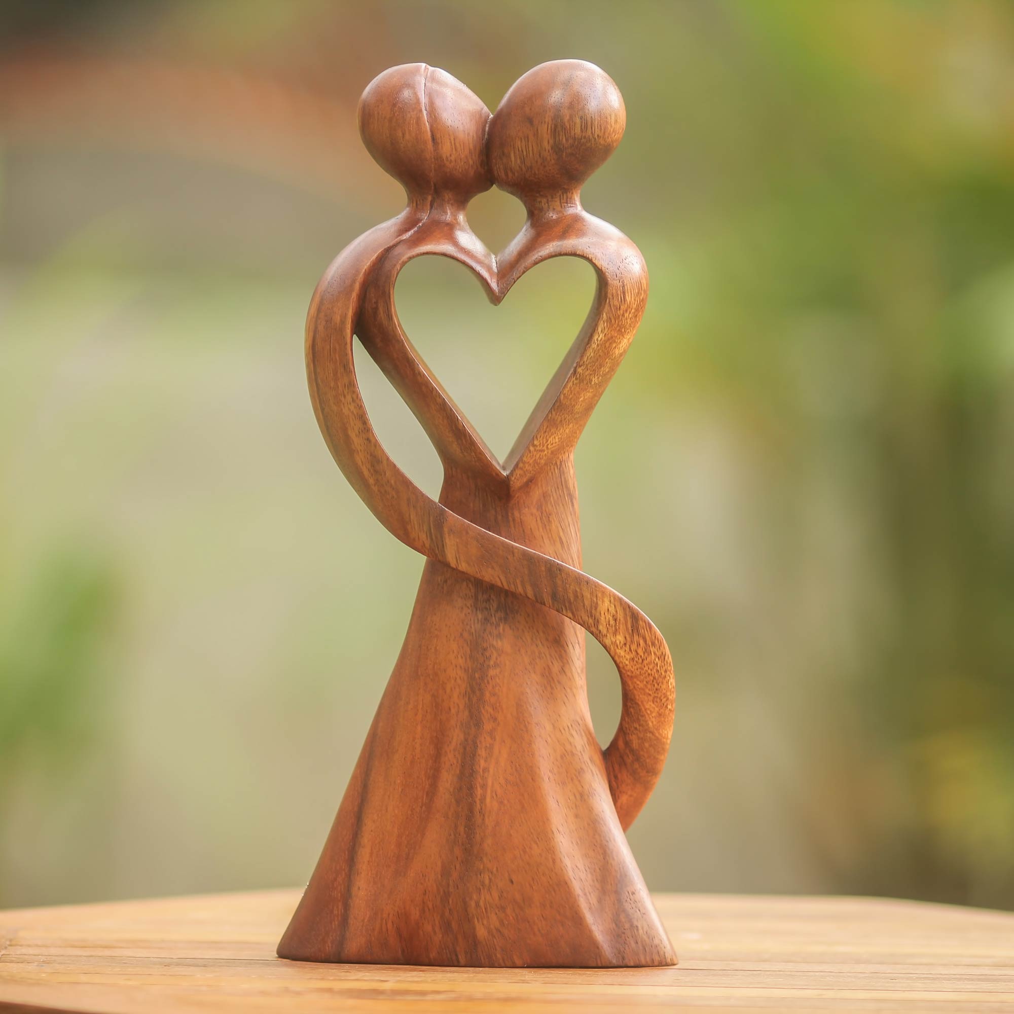 Premium Romantic Suar Wood Sculpture - 'My Heart And Yours'