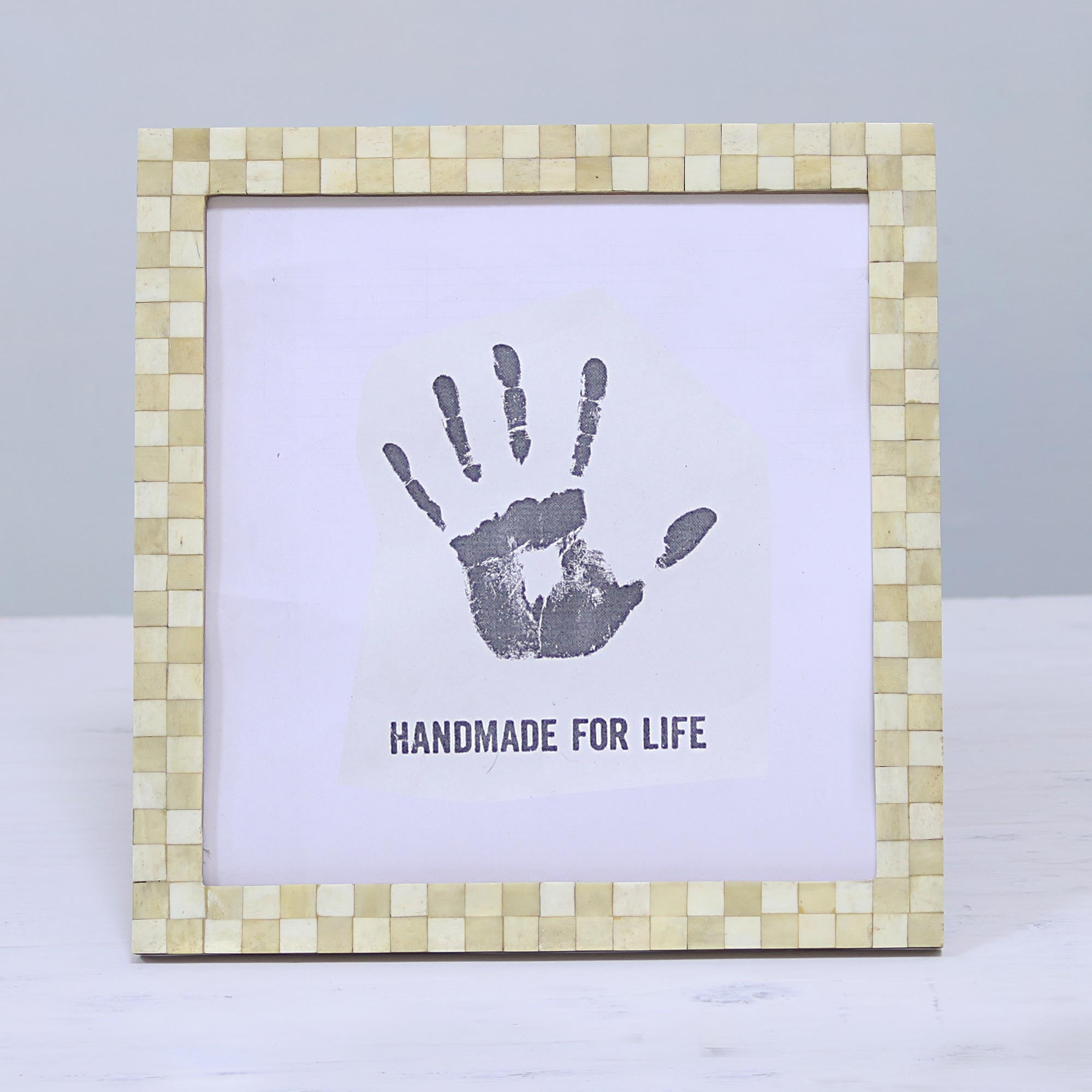 Premium Beige Checkers 10x10 Handcrafted Bone Photo Frame - Ultimate Home Decor