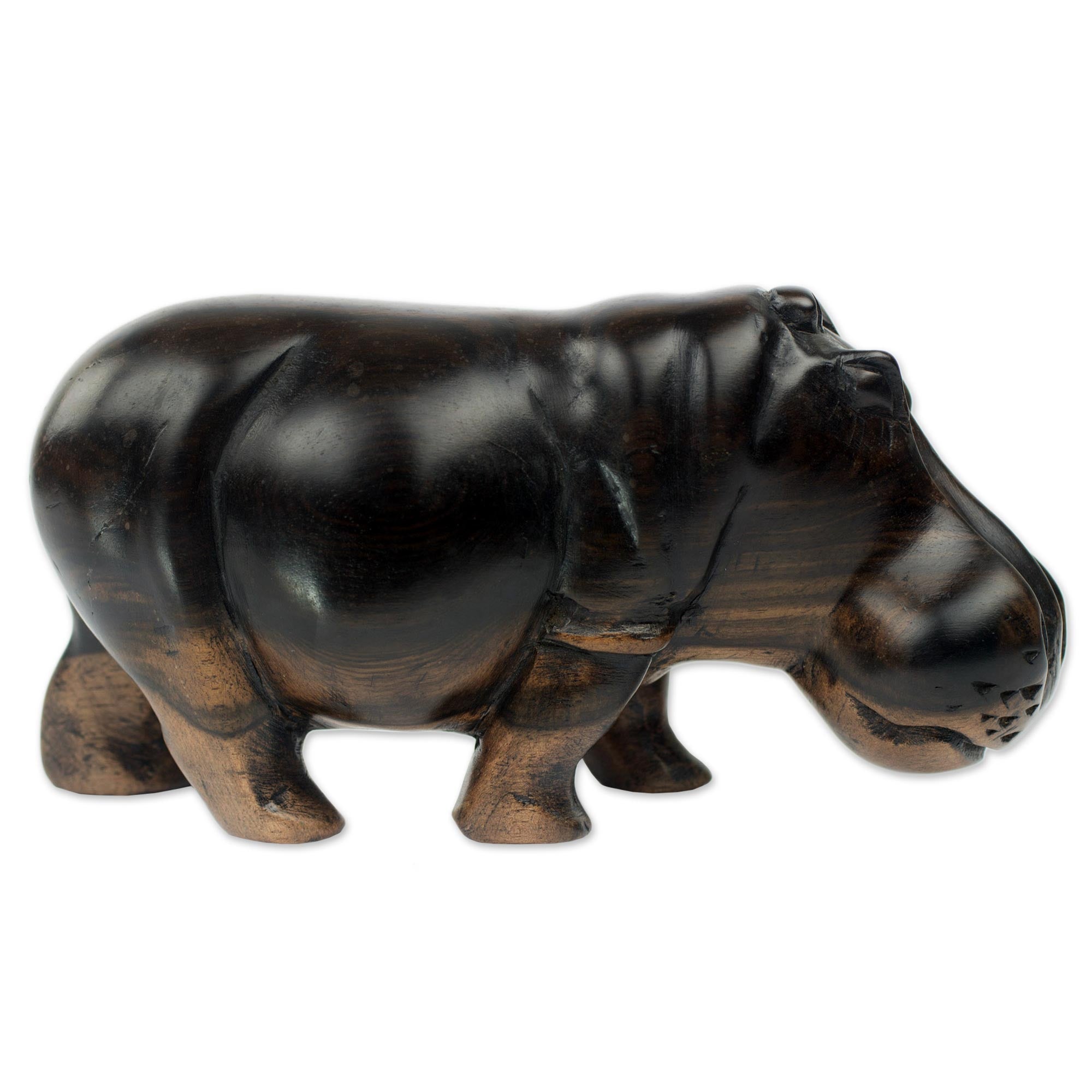 Premium Hand-Carved Teak Wood Hippo Sculpture from Ghana – Majestic Artisan Craft