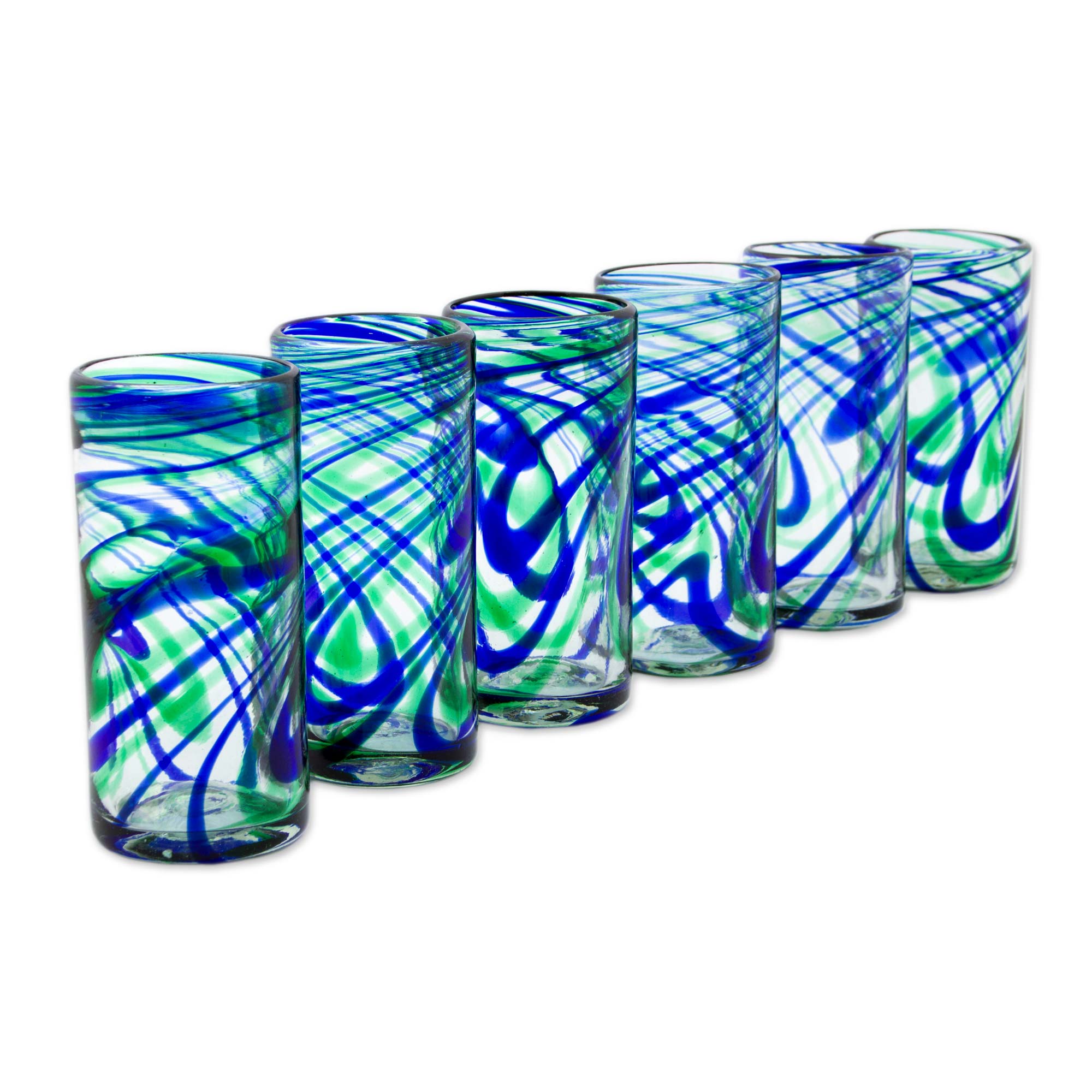 Premium Handcrafted Mexican Glass Highball Set - Elegant Energy Collection (Set of 6)