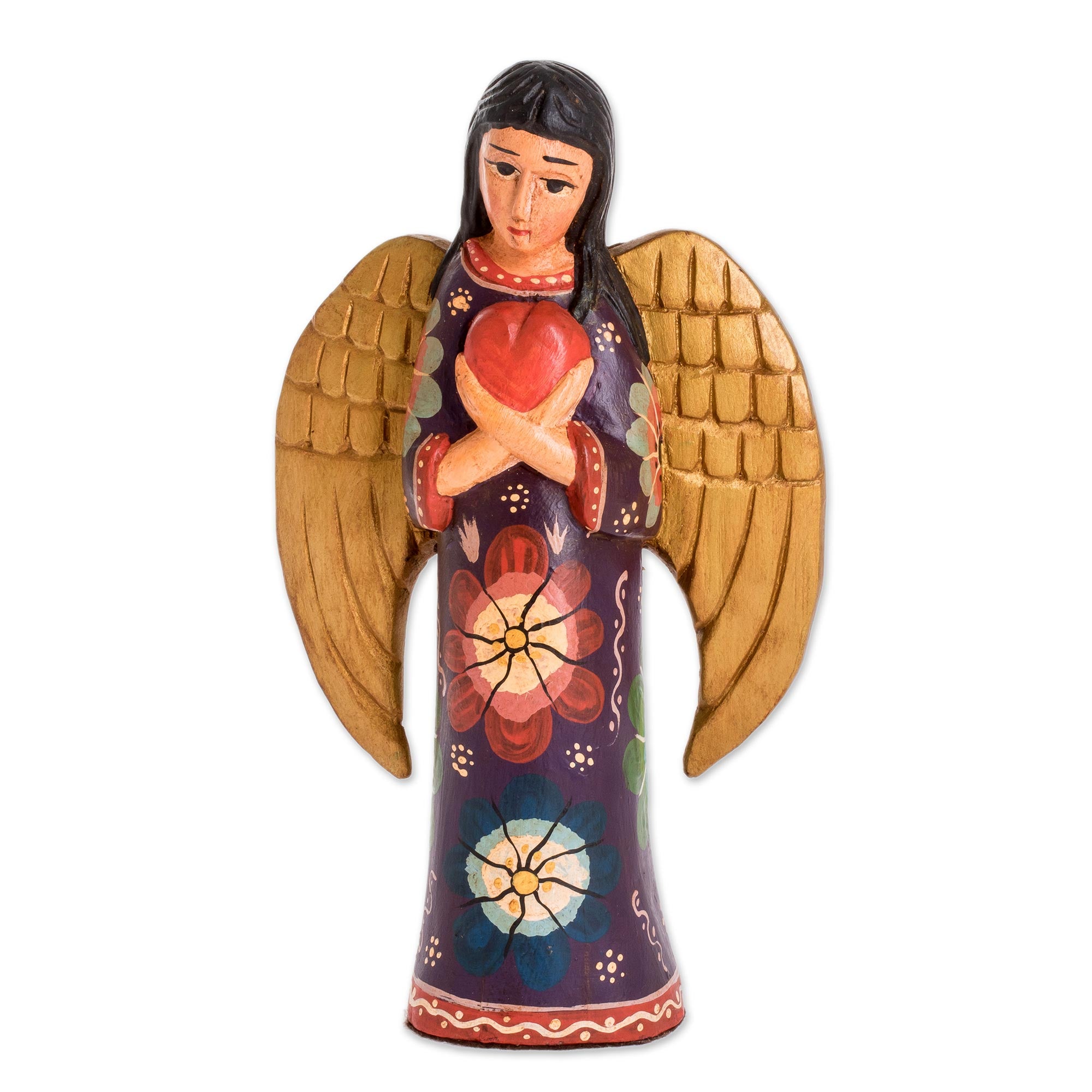 Premium Handcrafted Angel Sculpture - Floral Pinewood Art from Guatemala