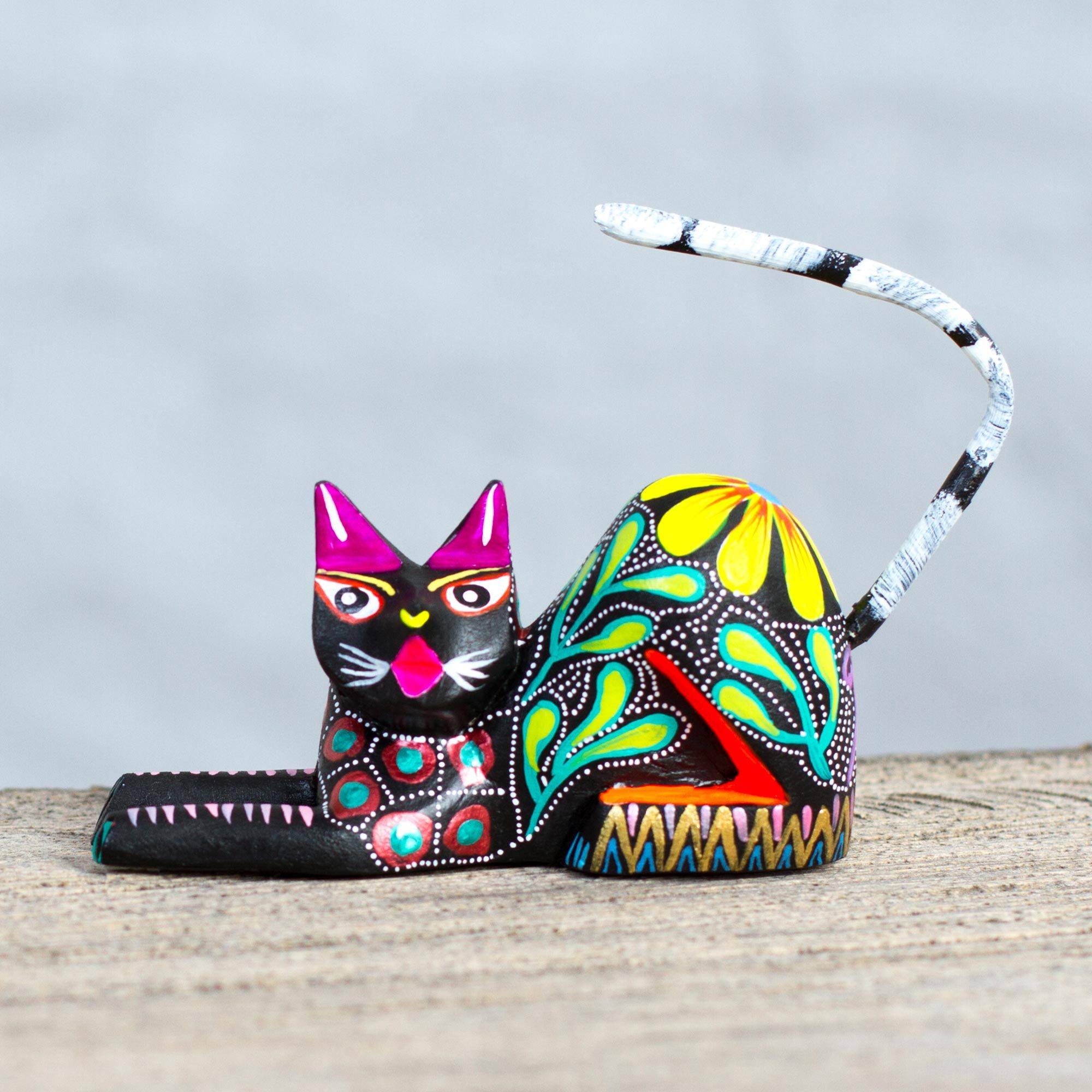 Premium Handpainted Floral Kitten Sculpture - Artisan Crafted