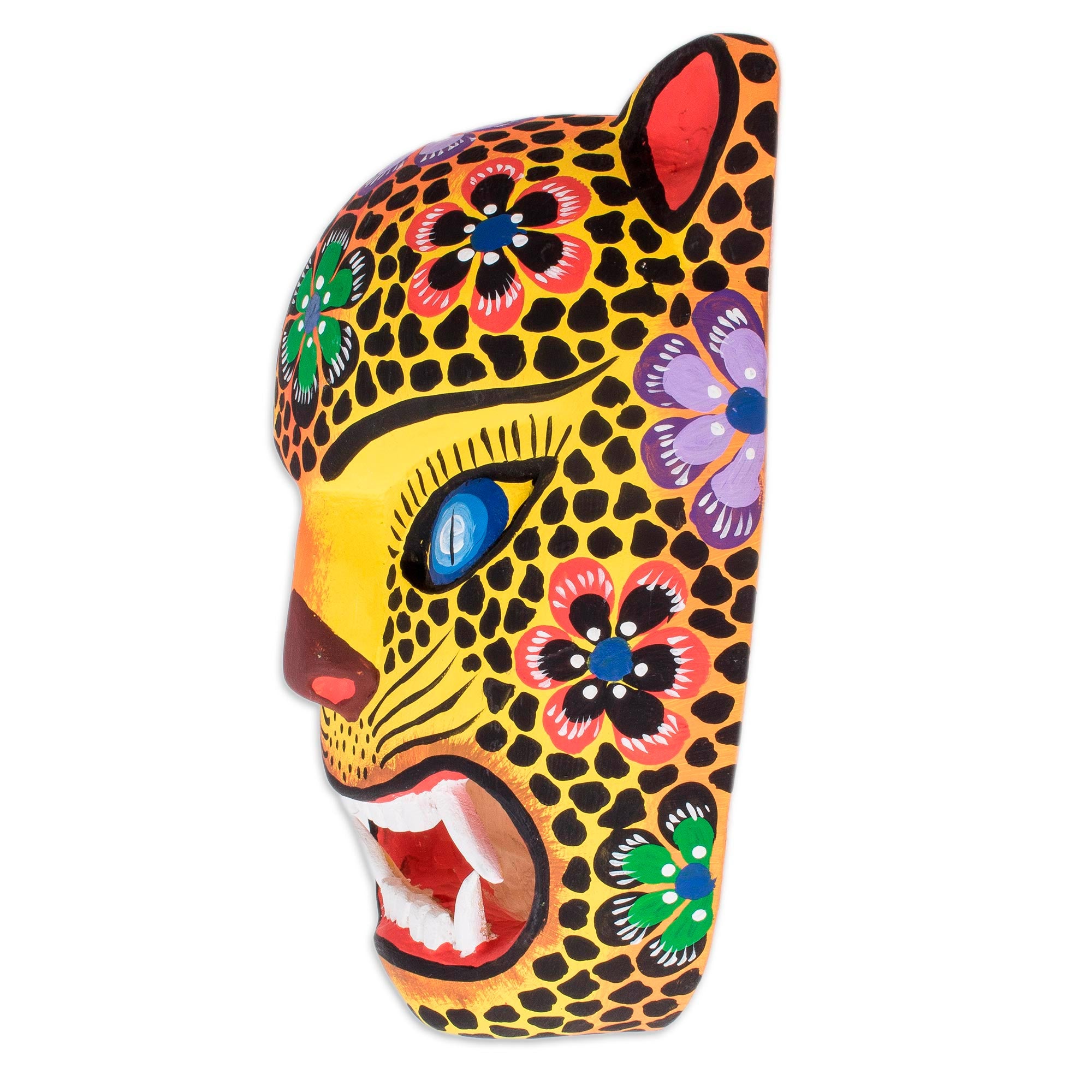 Premium Hand-Painted Jaguar Wall Mask - Authentic Guatemalan Art