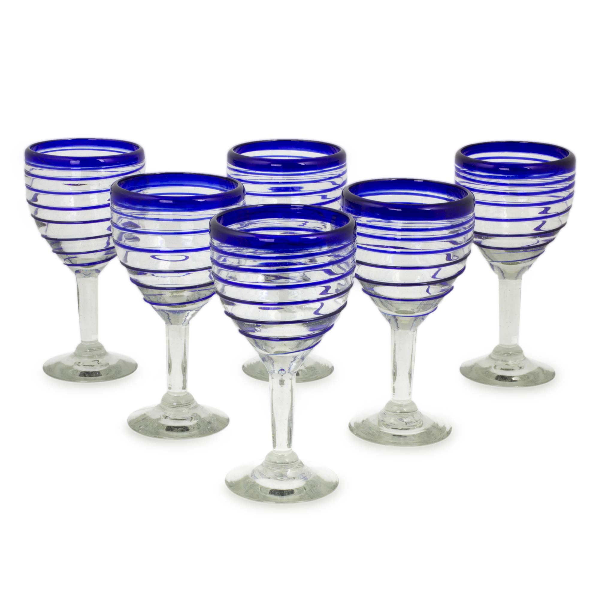 Premium Hand-Blown Cobalt Blue Spiral Wine Glasses - Set of 6