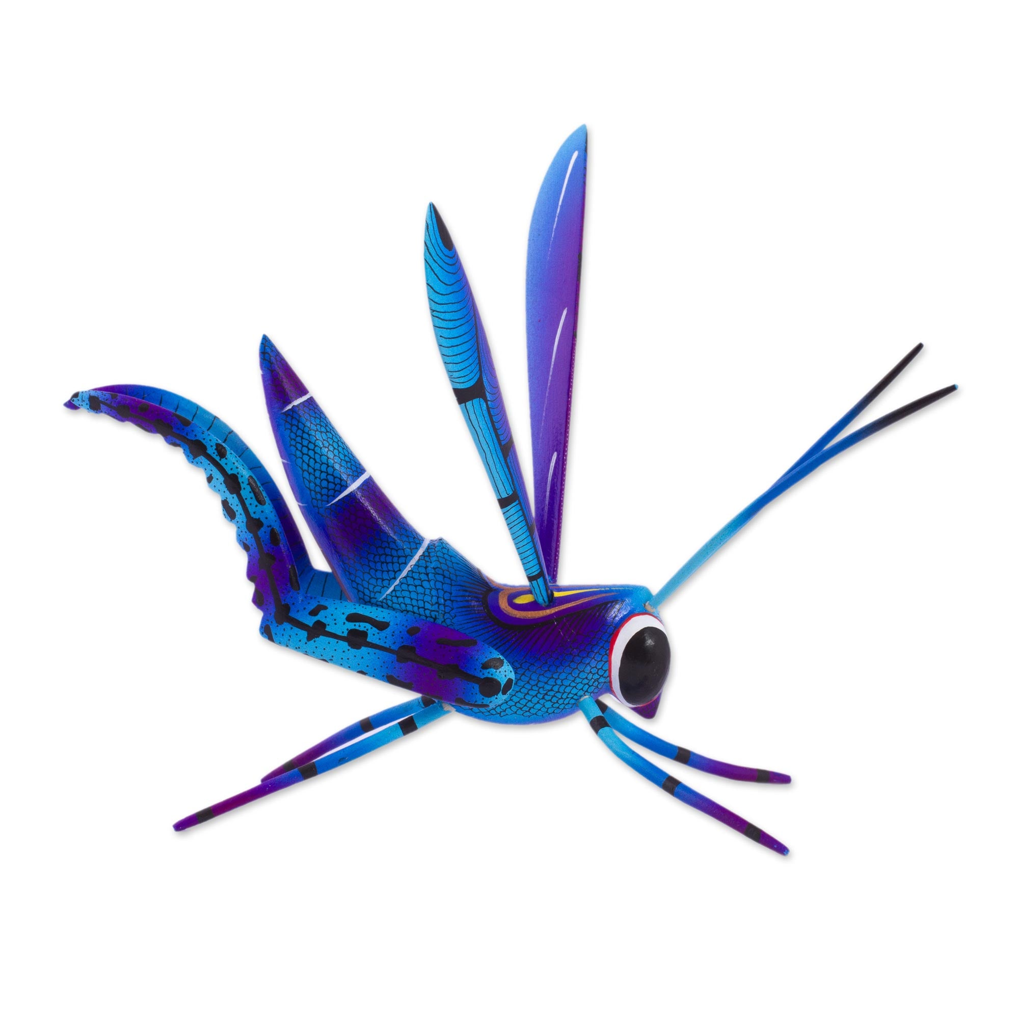 Premium Blue Cricket Alebrije Sculpture - Handcrafted Good Luck Charm from Mexico
