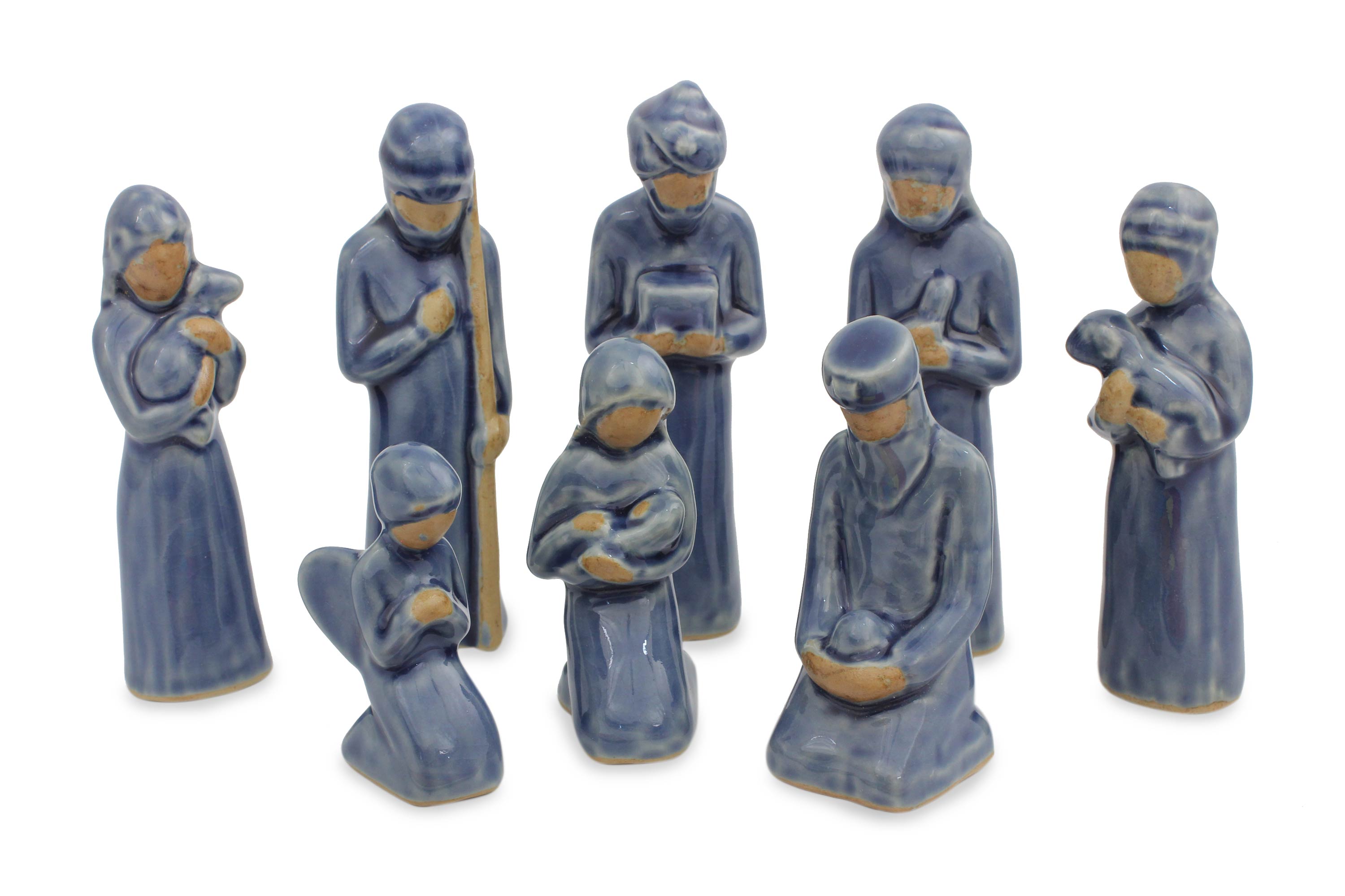 Premium Thai Celadon Nativity Set - Handcrafted Blue Ceramic 8-Piece Scene