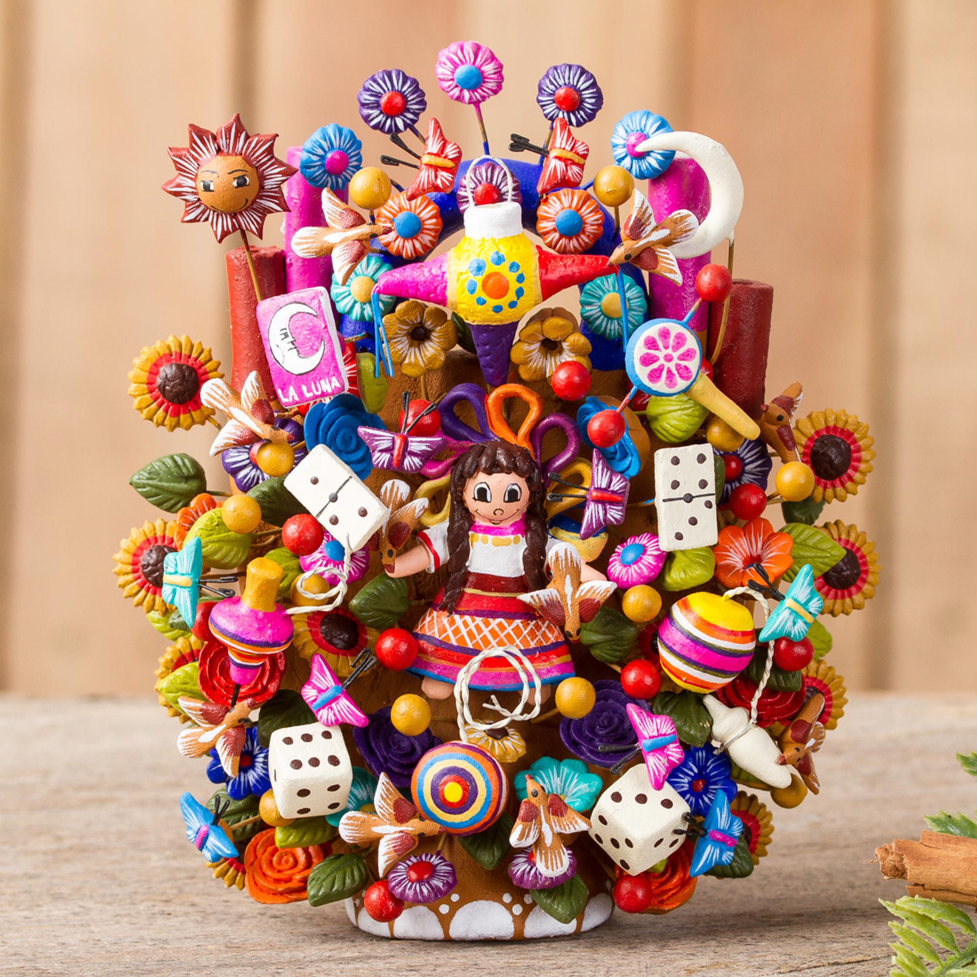Premium Hand-Painted Mexican Ceramic Sculpture: Vibrant Toy-Themed Artistry