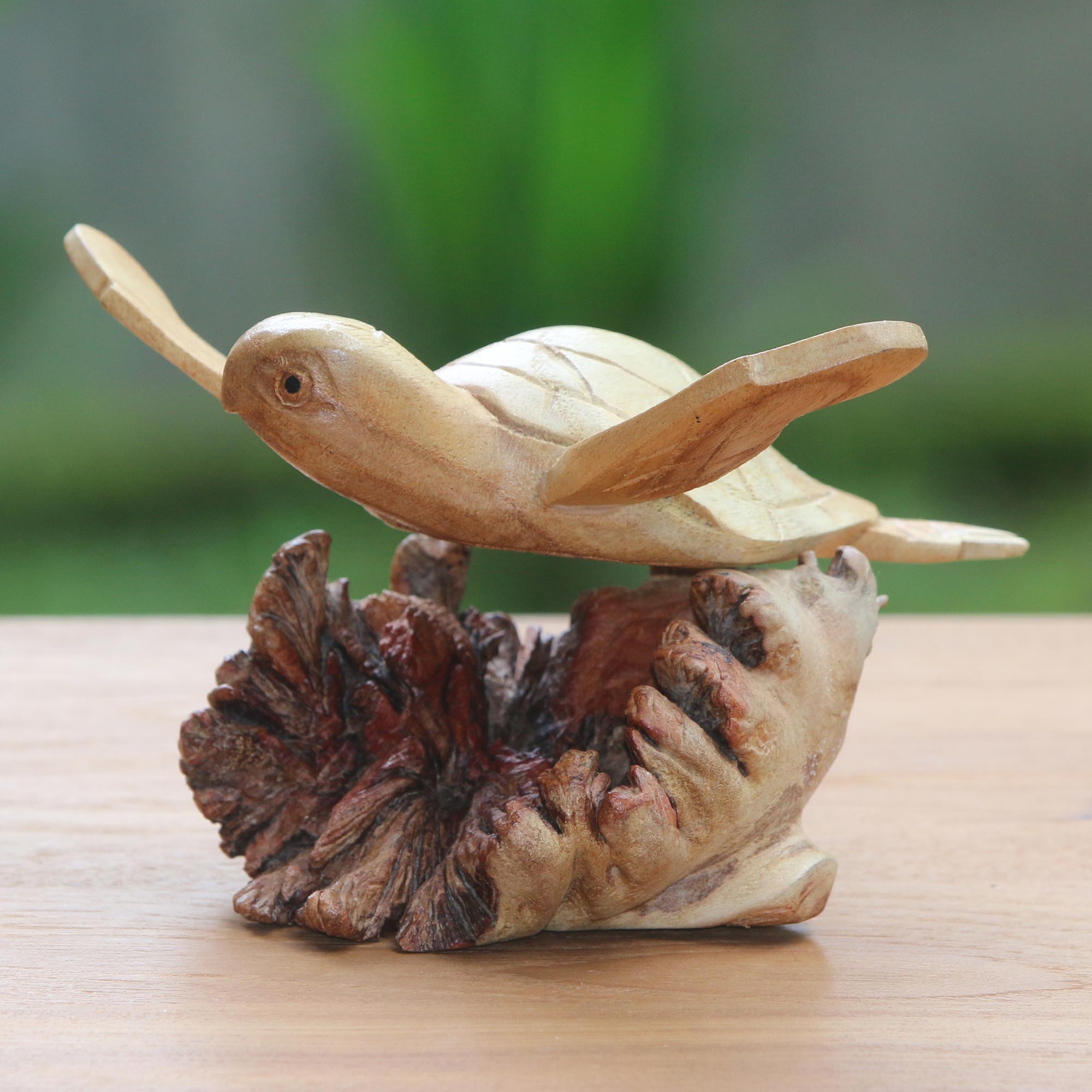 Premium Hand-Carved Ocean Turtle Sculpture - Jempinis Wood Art