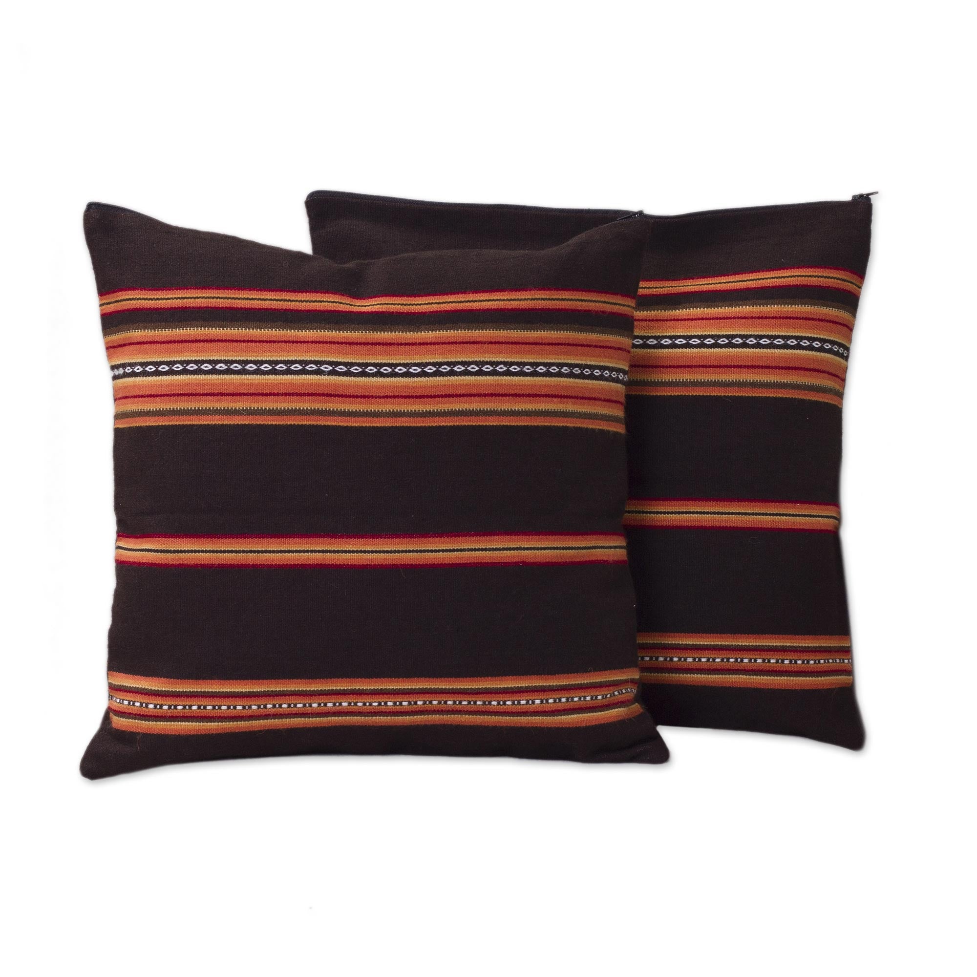 Premium Quechua Handwoven Alpaca Cushion Covers - Brown & Orange Pair