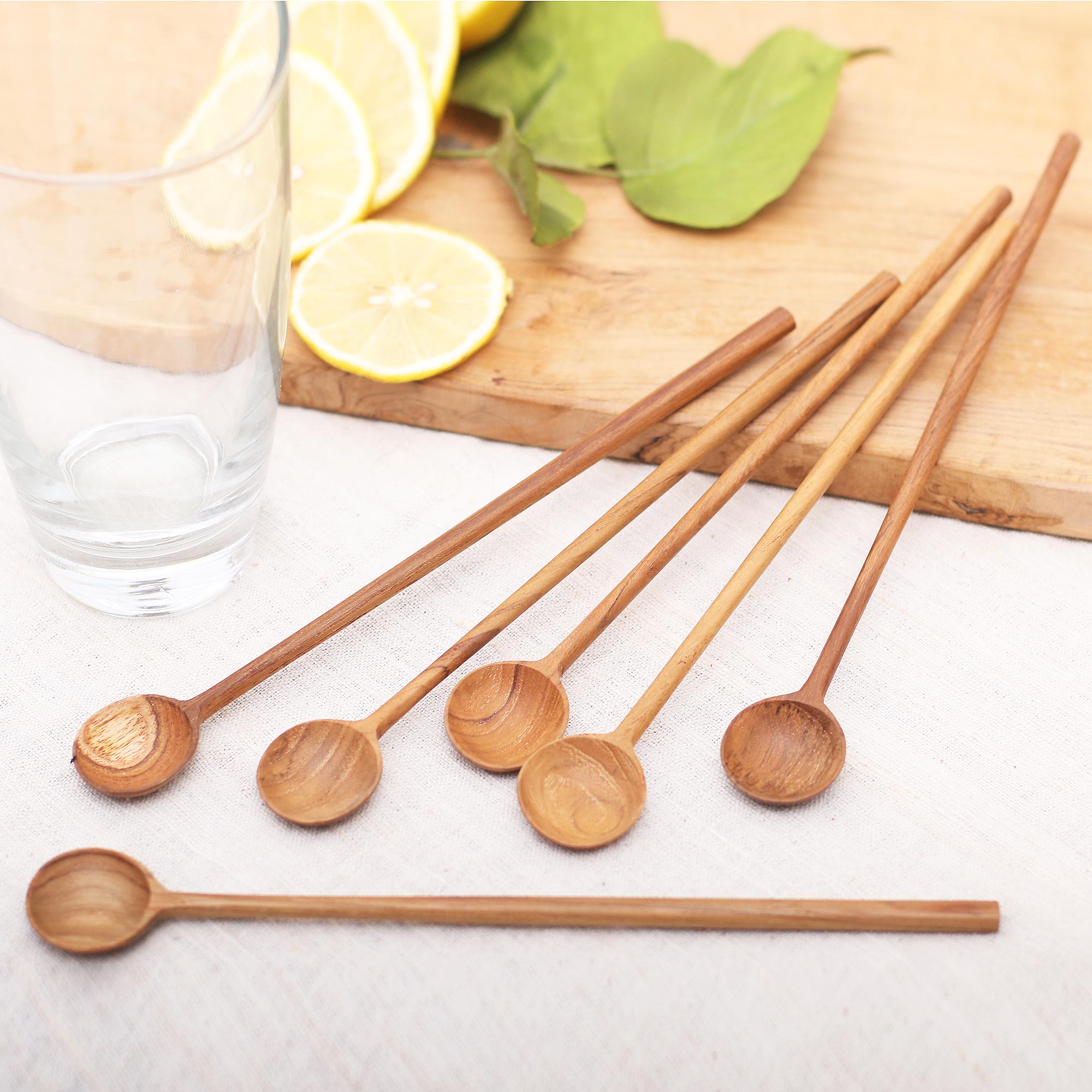 Premium Handcrafted Teak Wood Iced Tea Spoons Set - Eco-Friendly & Food Safe (Set of 6)