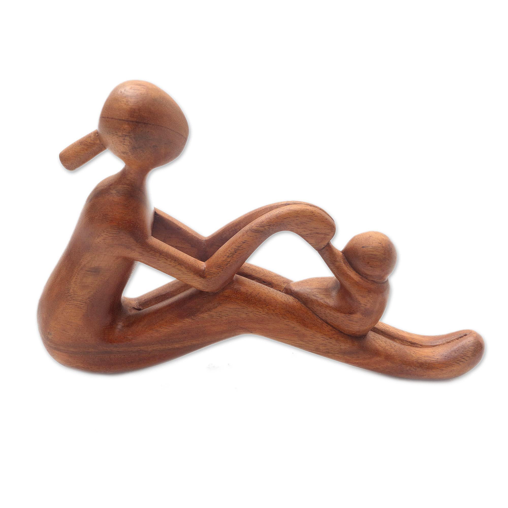 Premium Hand-Carved Mother & Child Suar Wood Sculpture from Bali