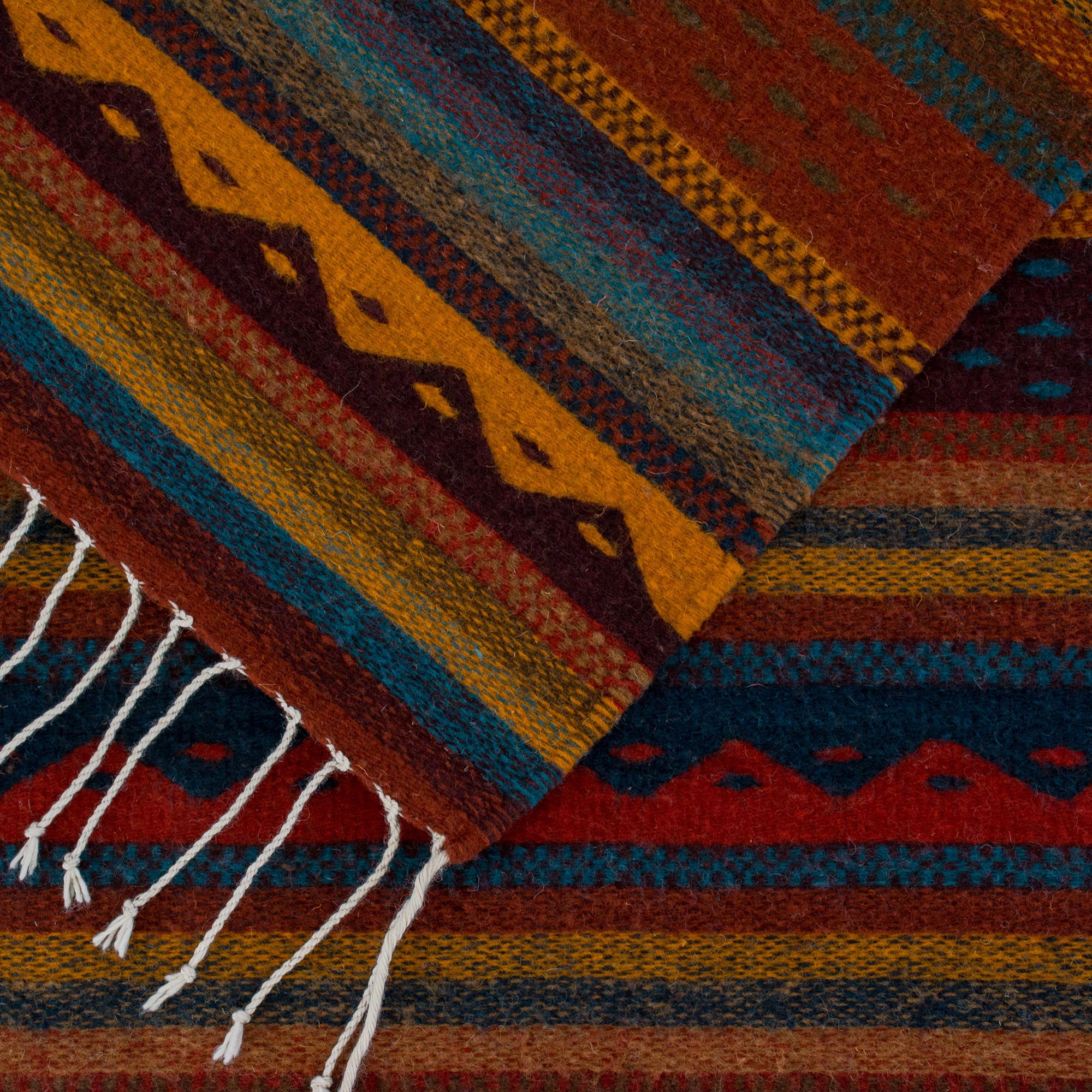 Premium Handwoven Zapotec Wool Rug - Striped Mexican Artisan Design