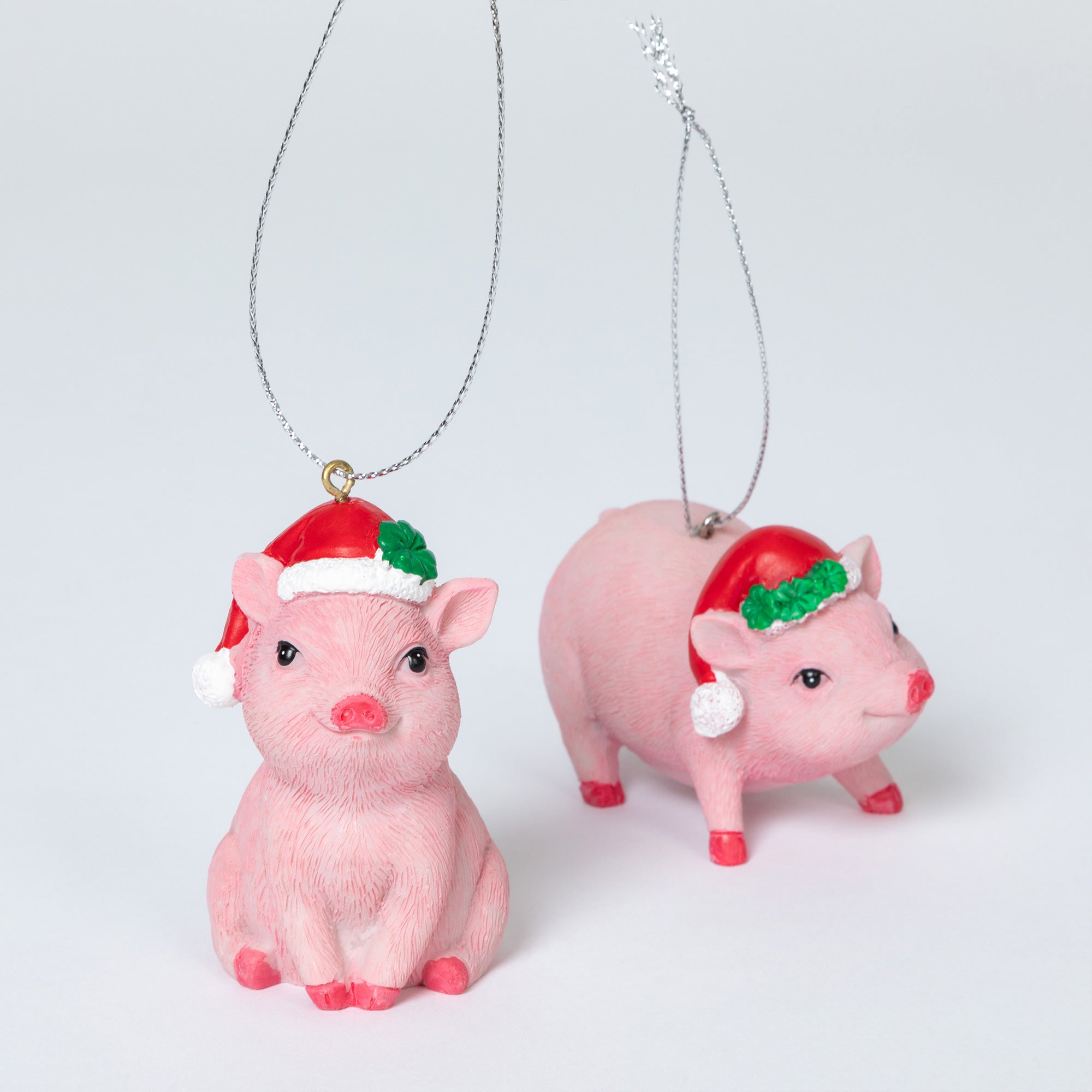Premium Lucky Pink Pig Ornament with Santa Hat