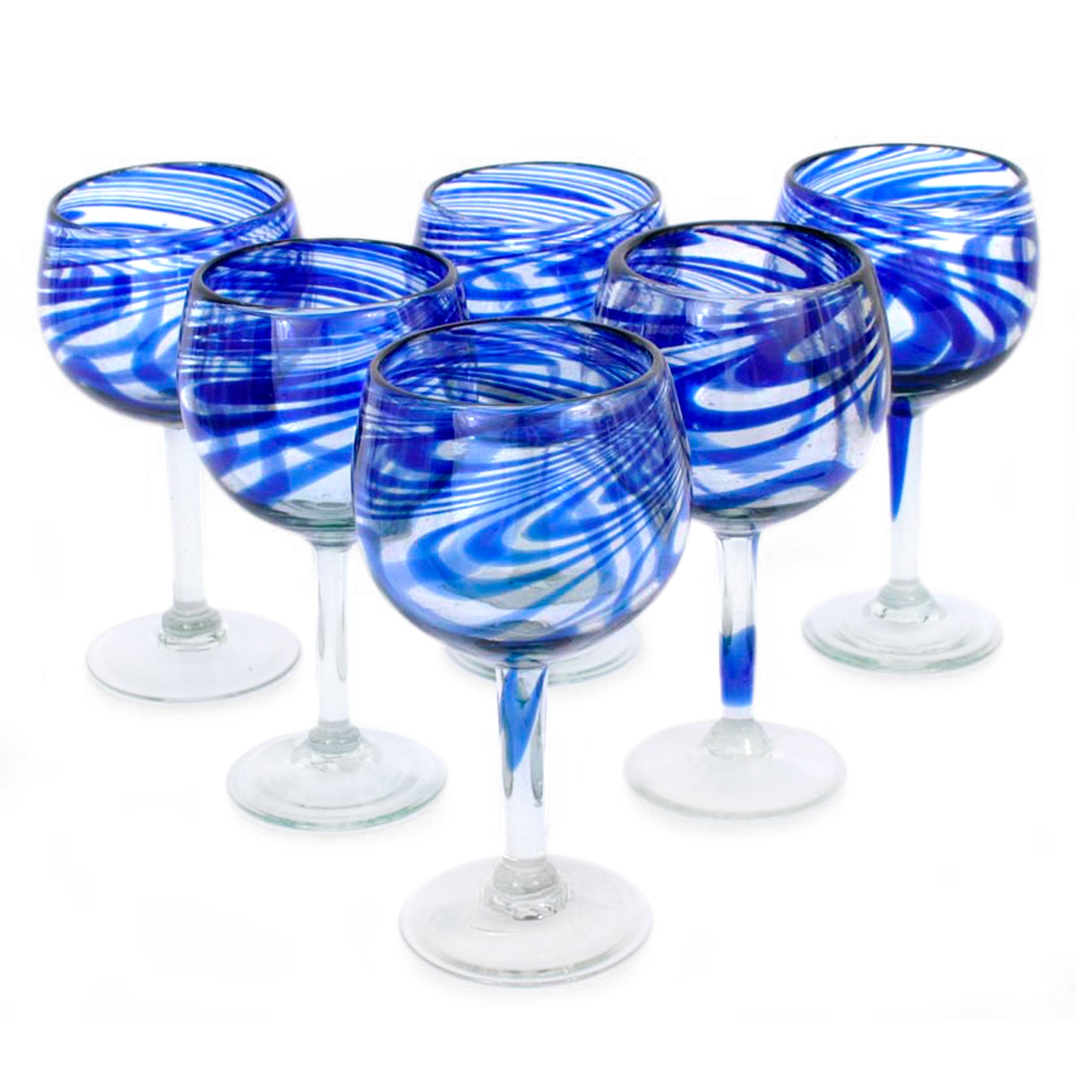 Premium Handblown Recycled Glass Striped Wine Goblets - Set of 6