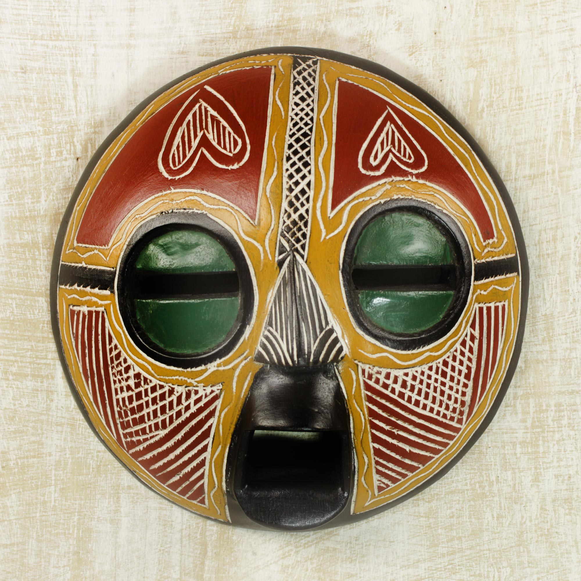 Premium Handcrafted African Sese Wood Wall Mask - Heart of Africa by Ghanaian Artisan