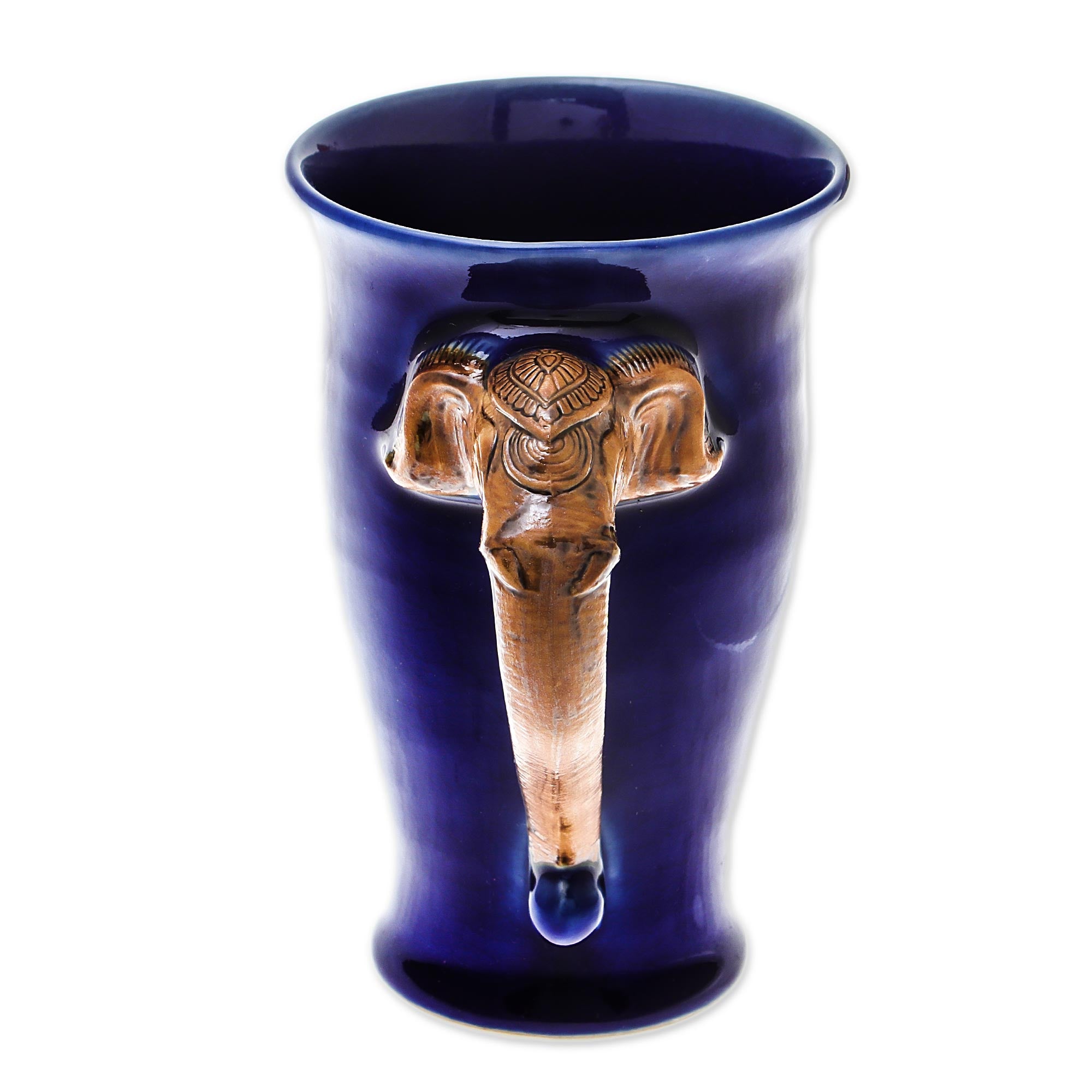 Premium Blue Thai Elephant Ceramic Mug - Handcrafted with Elephant Handle