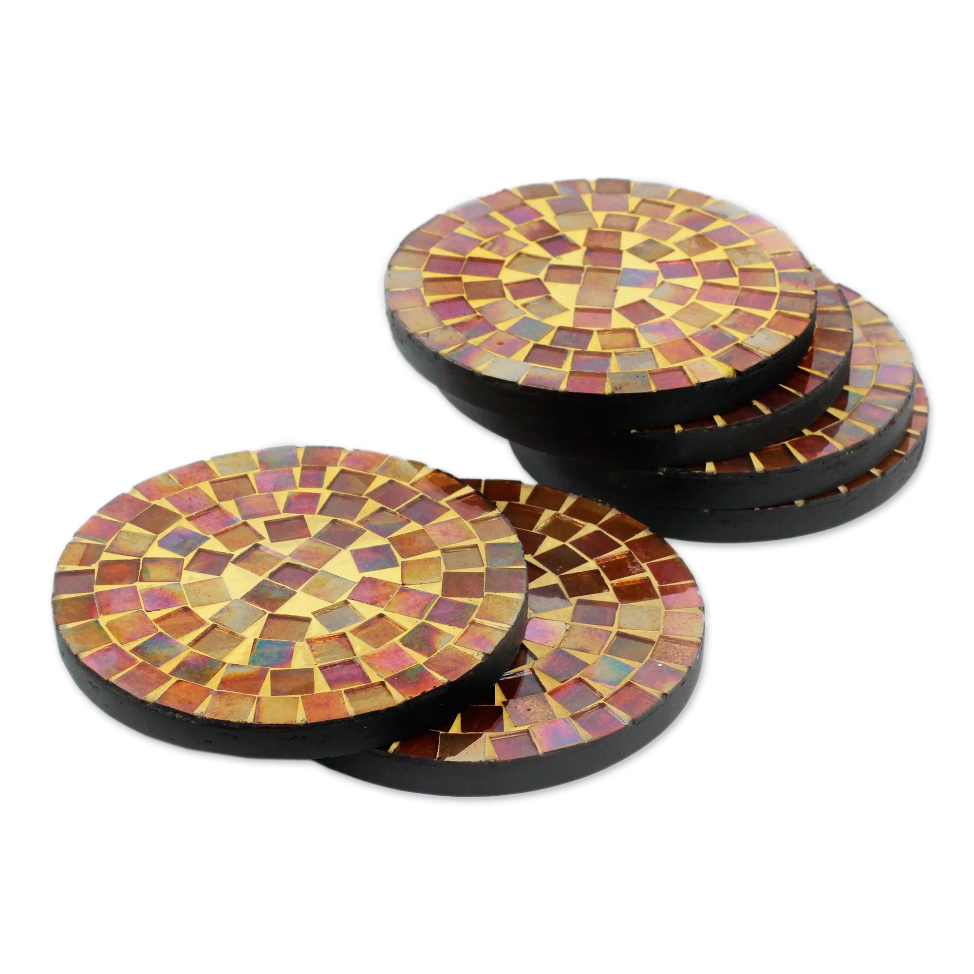 Premium Handcrafted Round Glass Tile Coasters - Set of 6, Modern Elegance from India